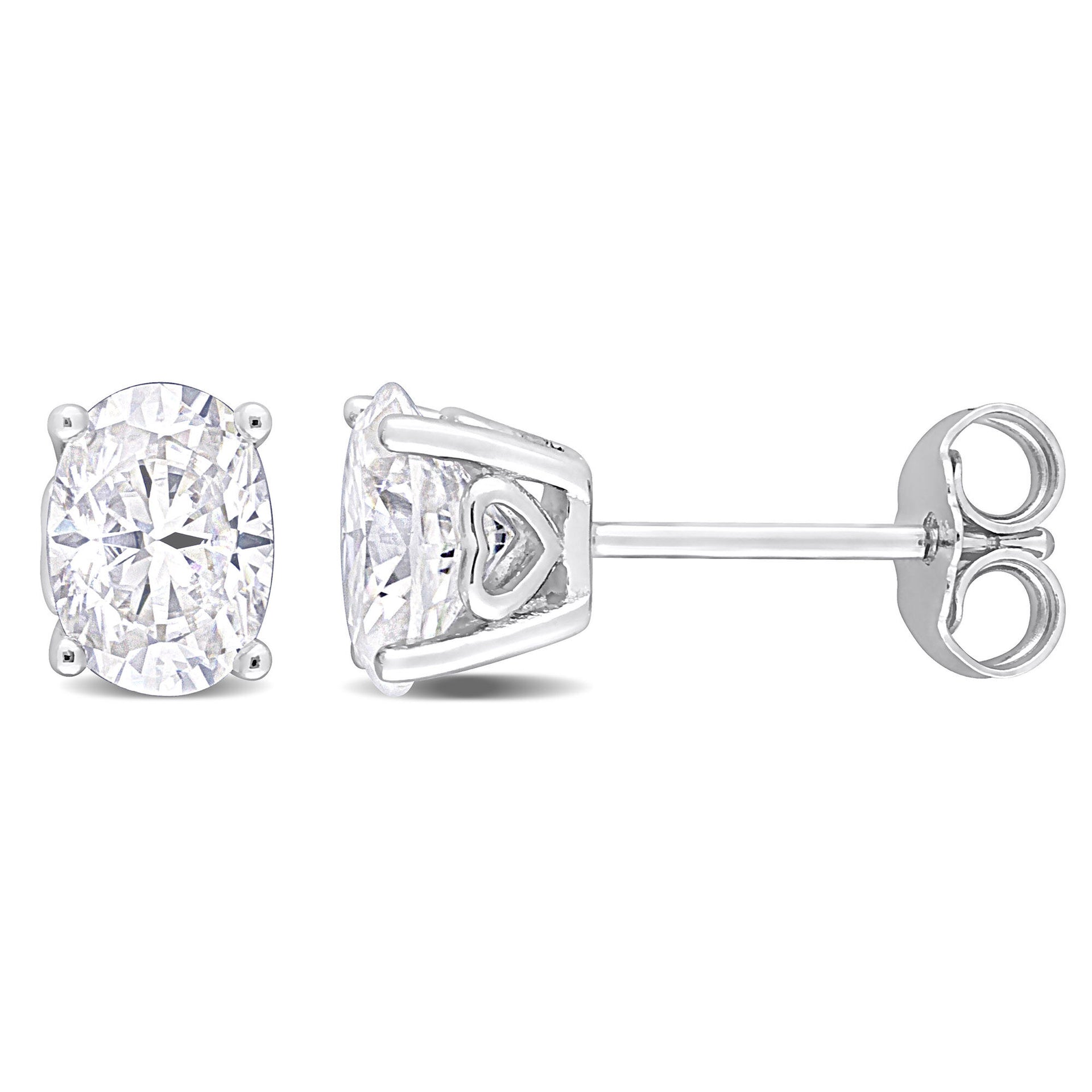 Lab-Created Moissanite Oval Solitaire Stud Earrings in Sterling Silver (2 ct. dew)