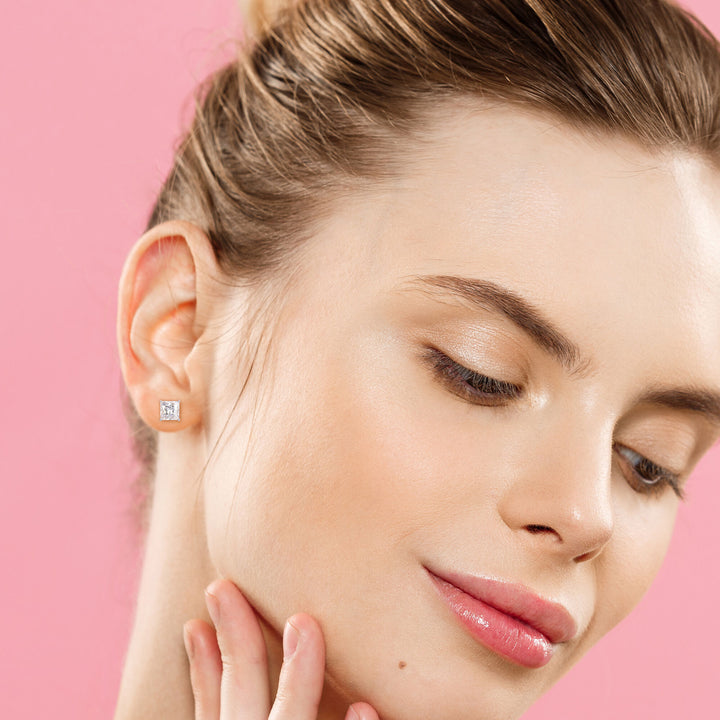 Lab-Created Moissanite Square Solitaire Stud Earrings in Sterling Silver (6 ct. dew)