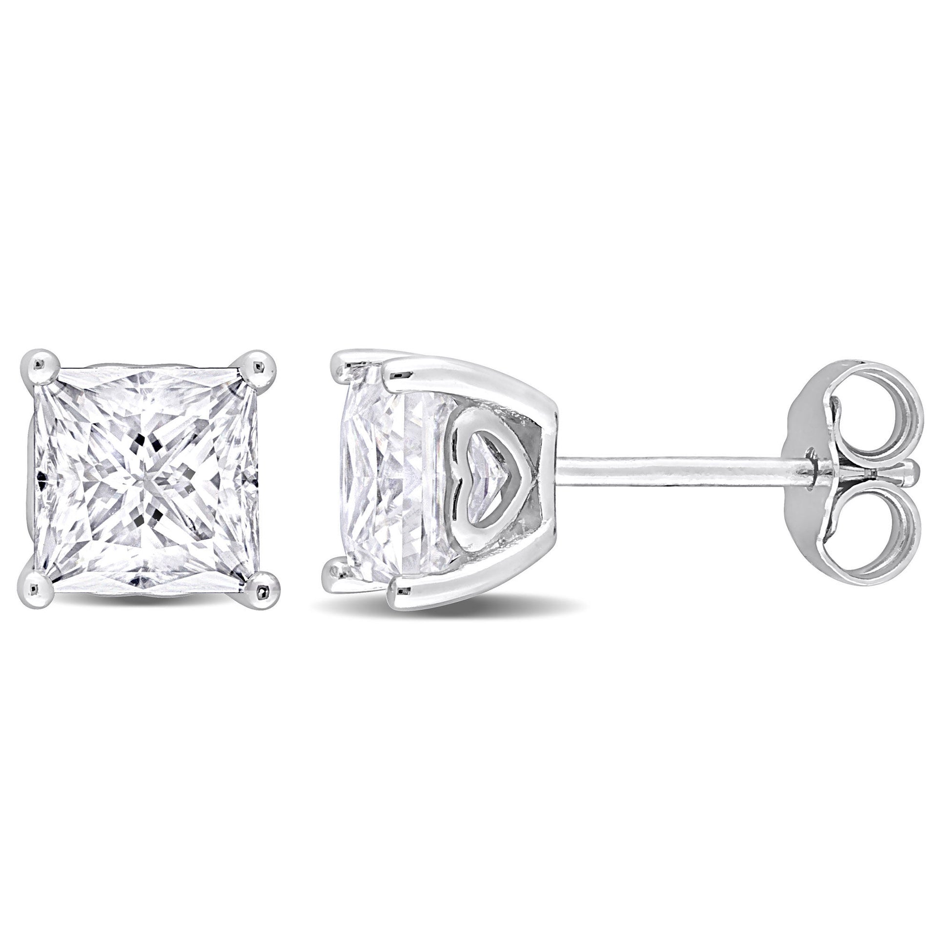 Lab-Created Moissanite Square Solitaire Stud Earrings in Sterling Silver (2 1/2 ct. dew)
