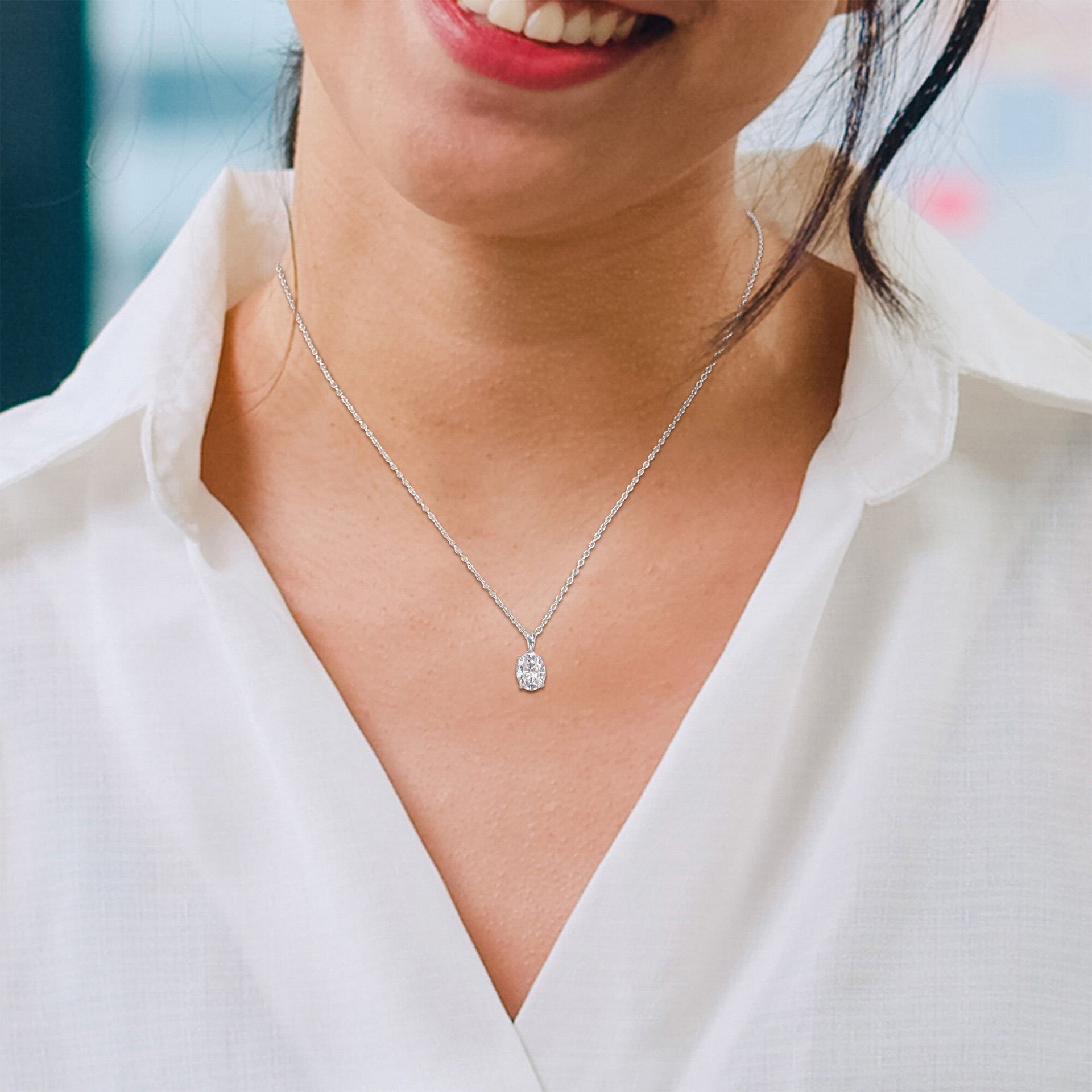 Oval Lab-Created Moissanite Solitaire Pendant in Sterling Silver (2 ct. dew)