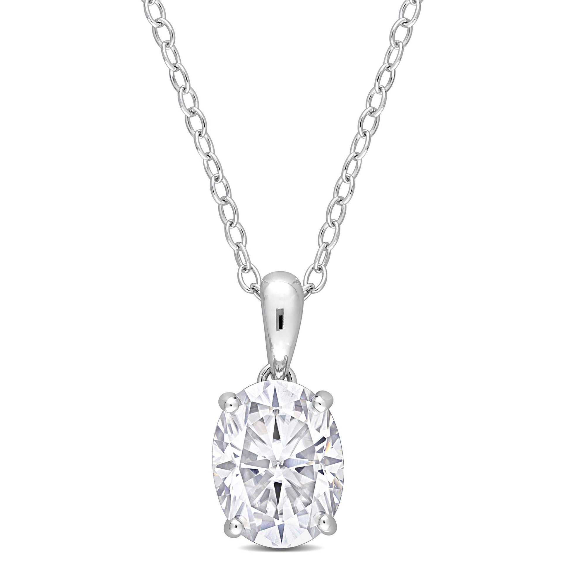 Oval Lab-Created Moissanite Solitaire Pendant in Sterling Silver (2 ct. dew)