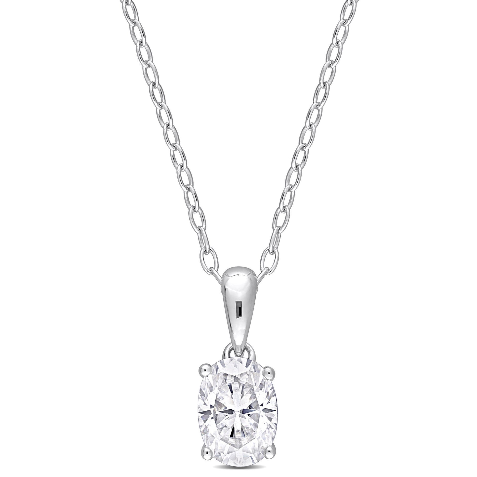 Oval Lab-Created Solitaire Moissanite Pendant in Sterling Silver (1 ct. dew)