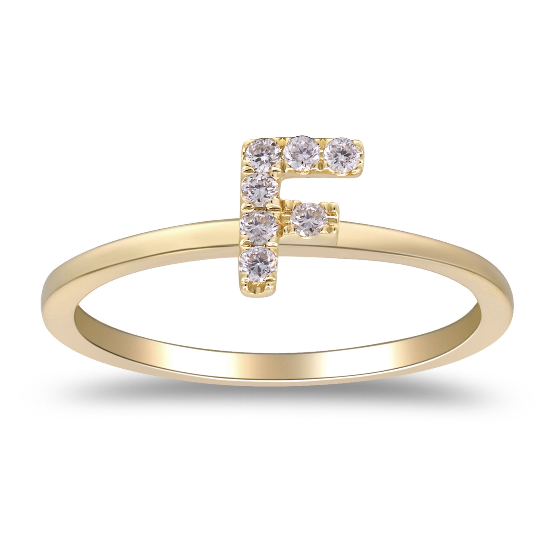 Diamond Accent "F" Initial Ring in 10K Yellow Gold