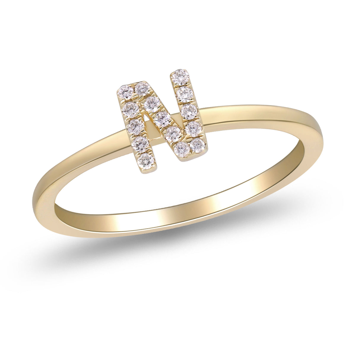 Diamond Accent "N" Initial Ring in 10K Yellow Gold