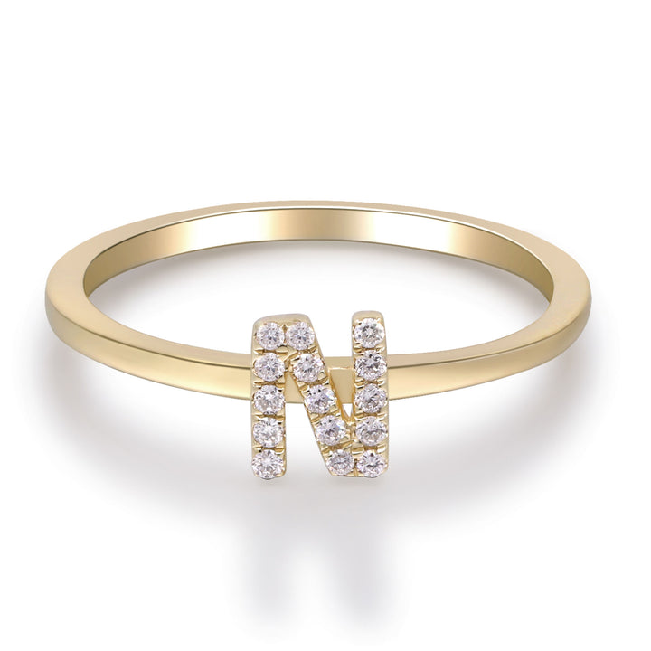 Diamond Accent "N" Initial Ring in 10K Yellow Gold