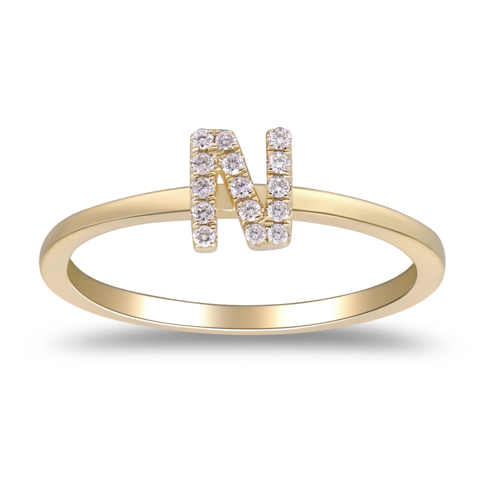 Diamond Accent "N" Initial Ring in 10K Yellow Gold