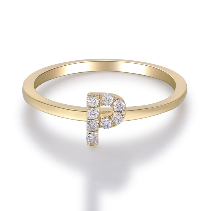 Diamond Accent "P" Initial Ring in 10K Yellow Gold