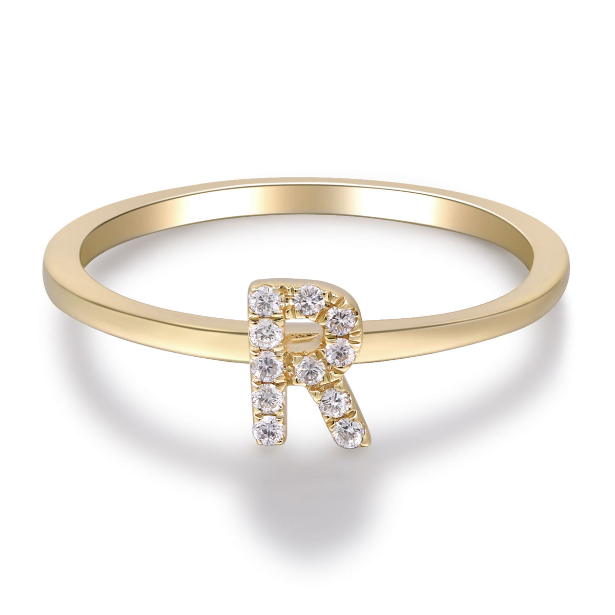 Diamond Accent "R" Initial Ring in 10K Yellow Gold