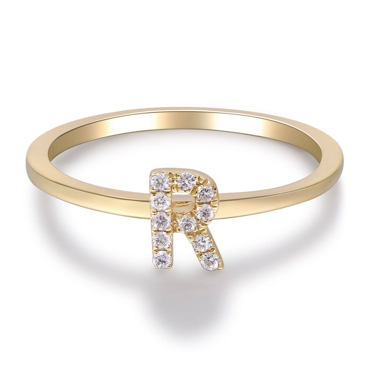 Diamond Accent "R" Initial Ring in 10K Yellow Gold