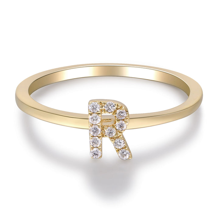 Diamond Accent "R" Initial Ring in 10K Yellow Gold