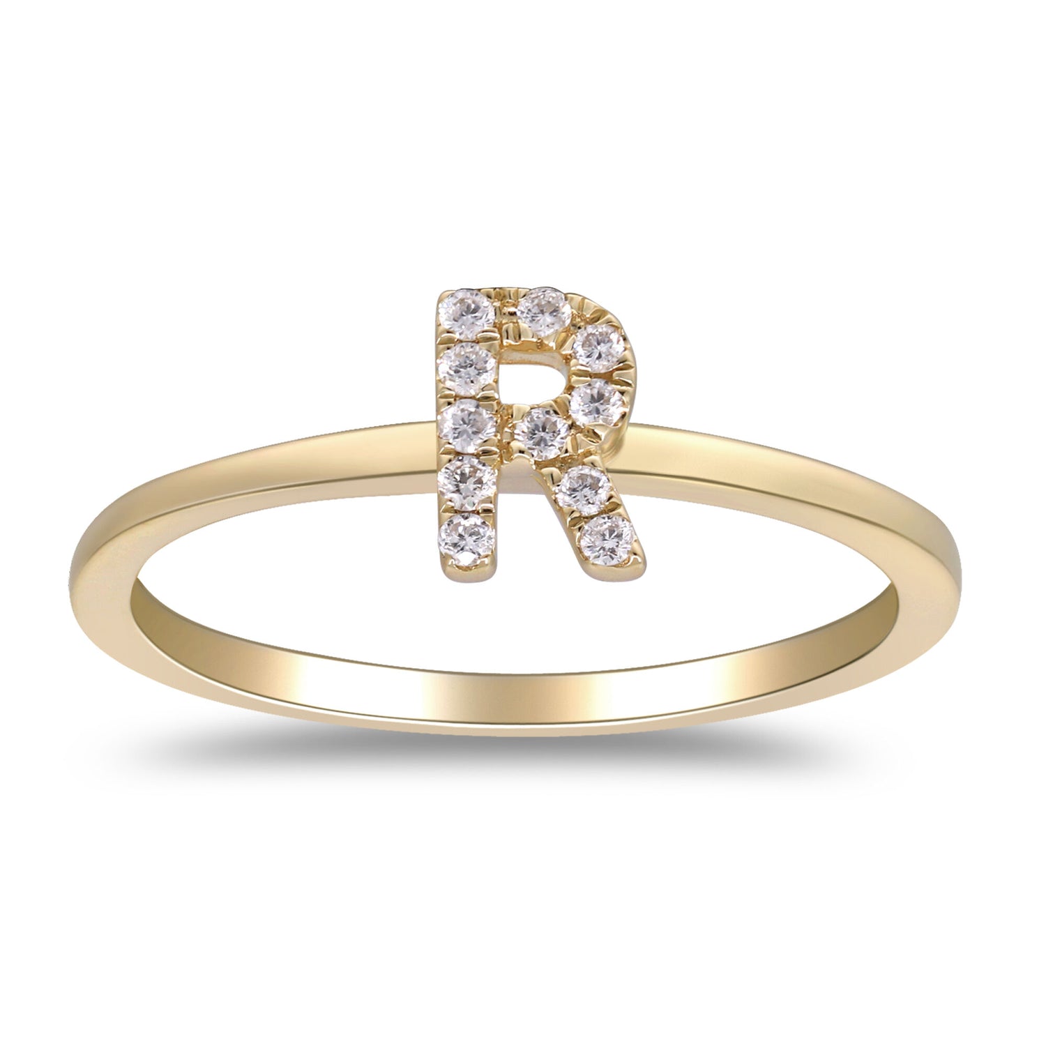 Diamond Accent "R" Initial Ring in 10K Yellow Gold