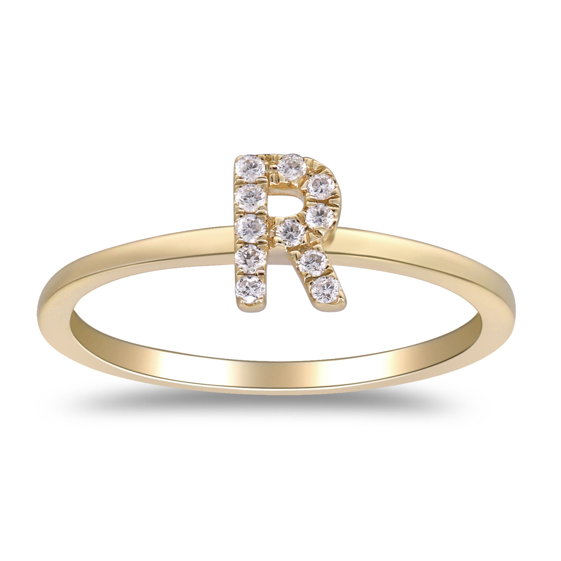 Diamond Accent "R" Initial Ring in 10K Yellow Gold