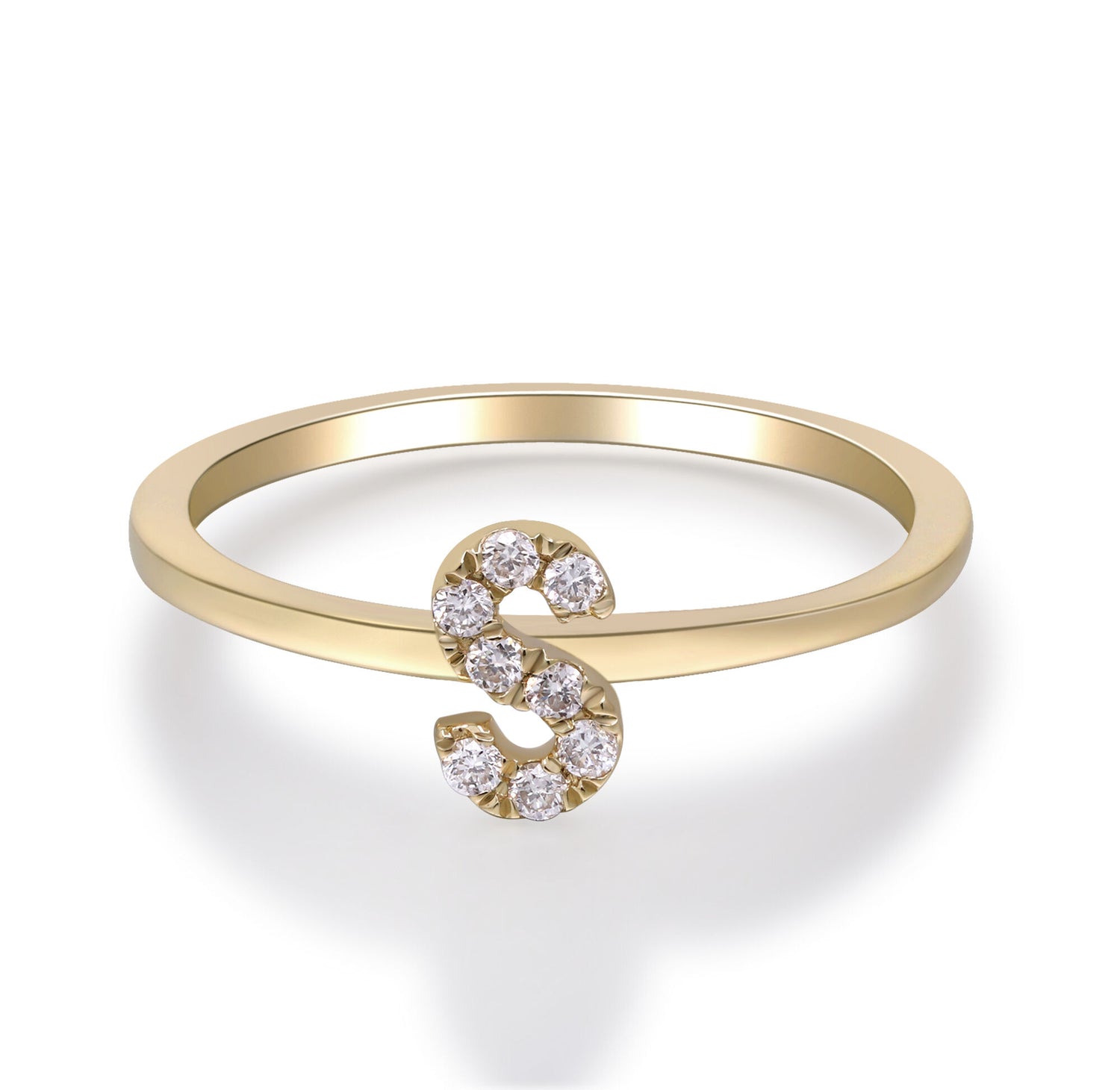 Diamond Accent "S" Initial Ring in 10K Yellow Gold