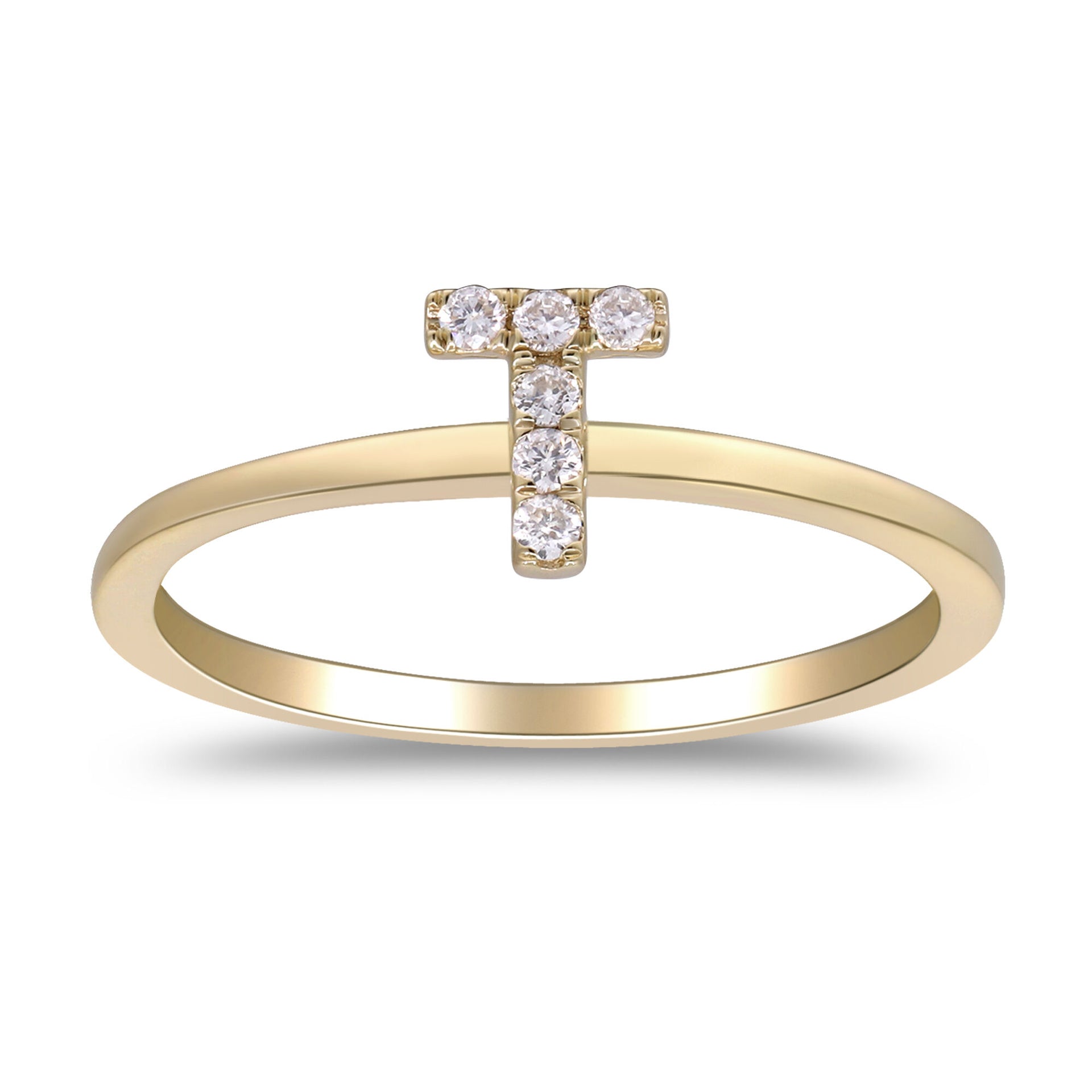 Diamond Accent "T" Initial Ring in 10K Yellow Gold