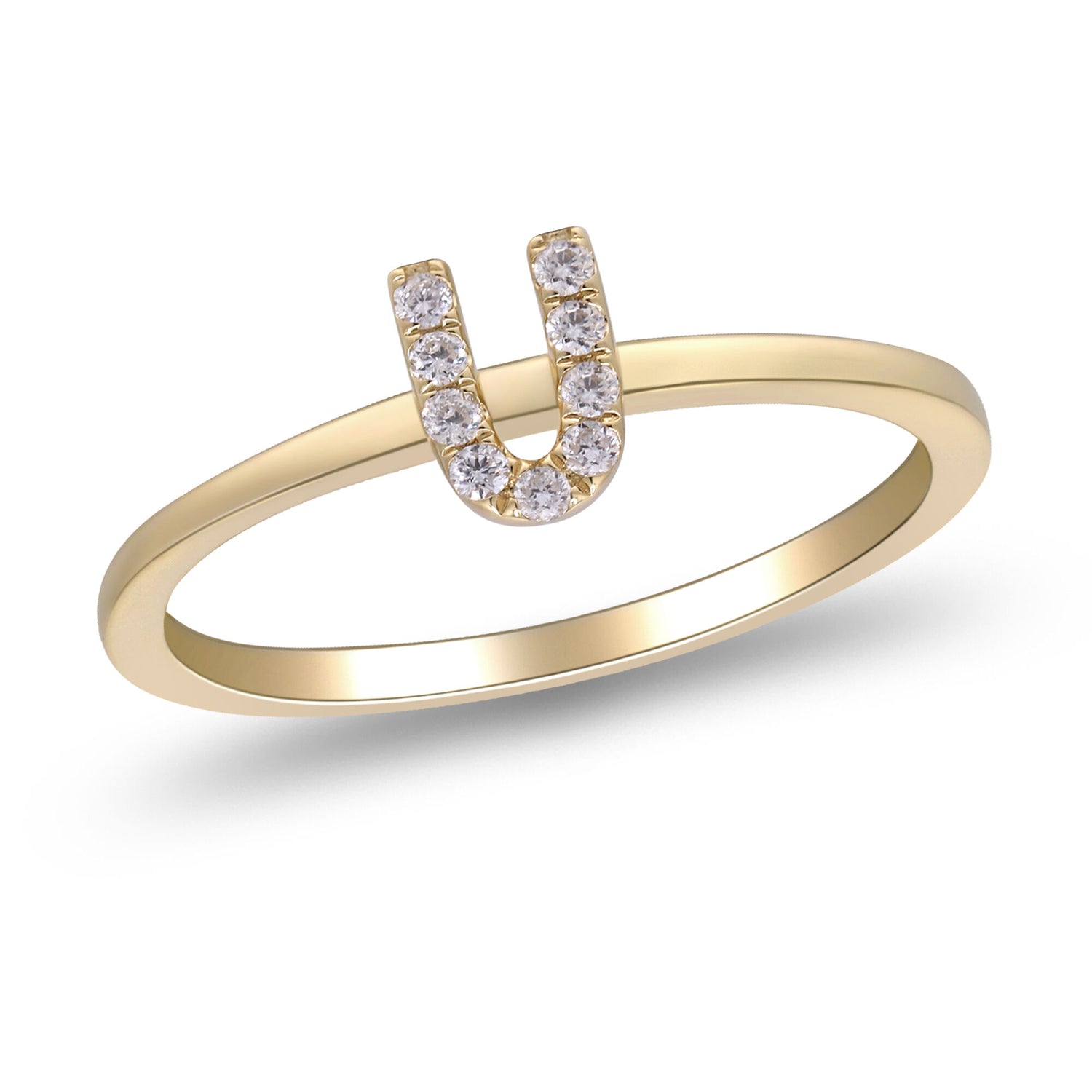Diamond "U" Initial Ring in 10K Yellow Gold