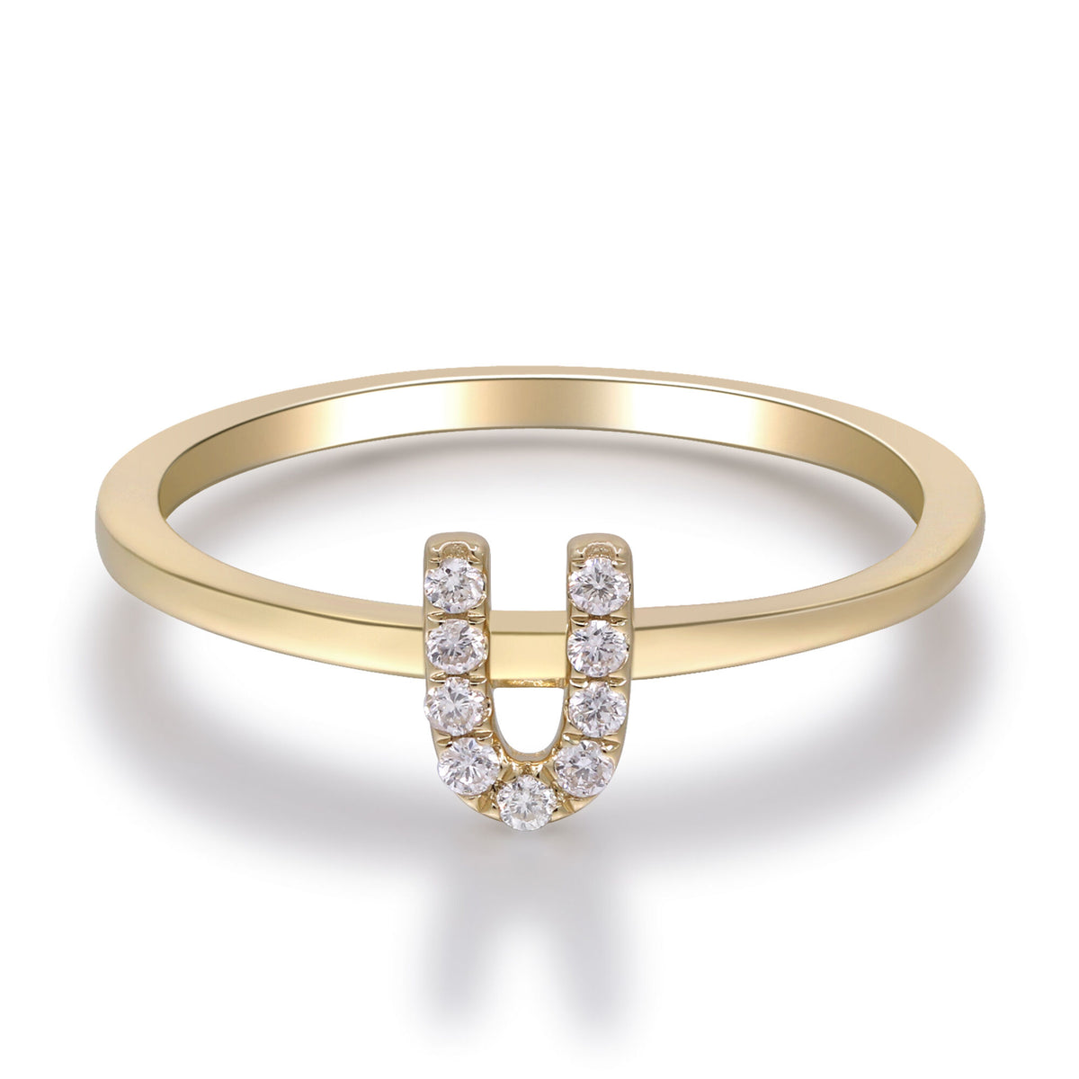 Diamond "U" Initial Ring in 10K Yellow Gold