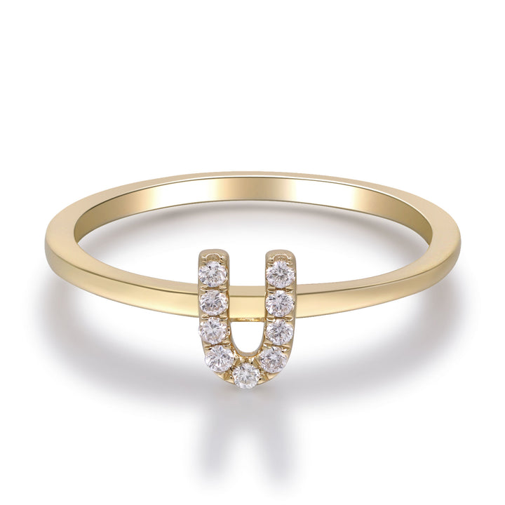 Diamond "U" Initial Ring in 10K Yellow Gold