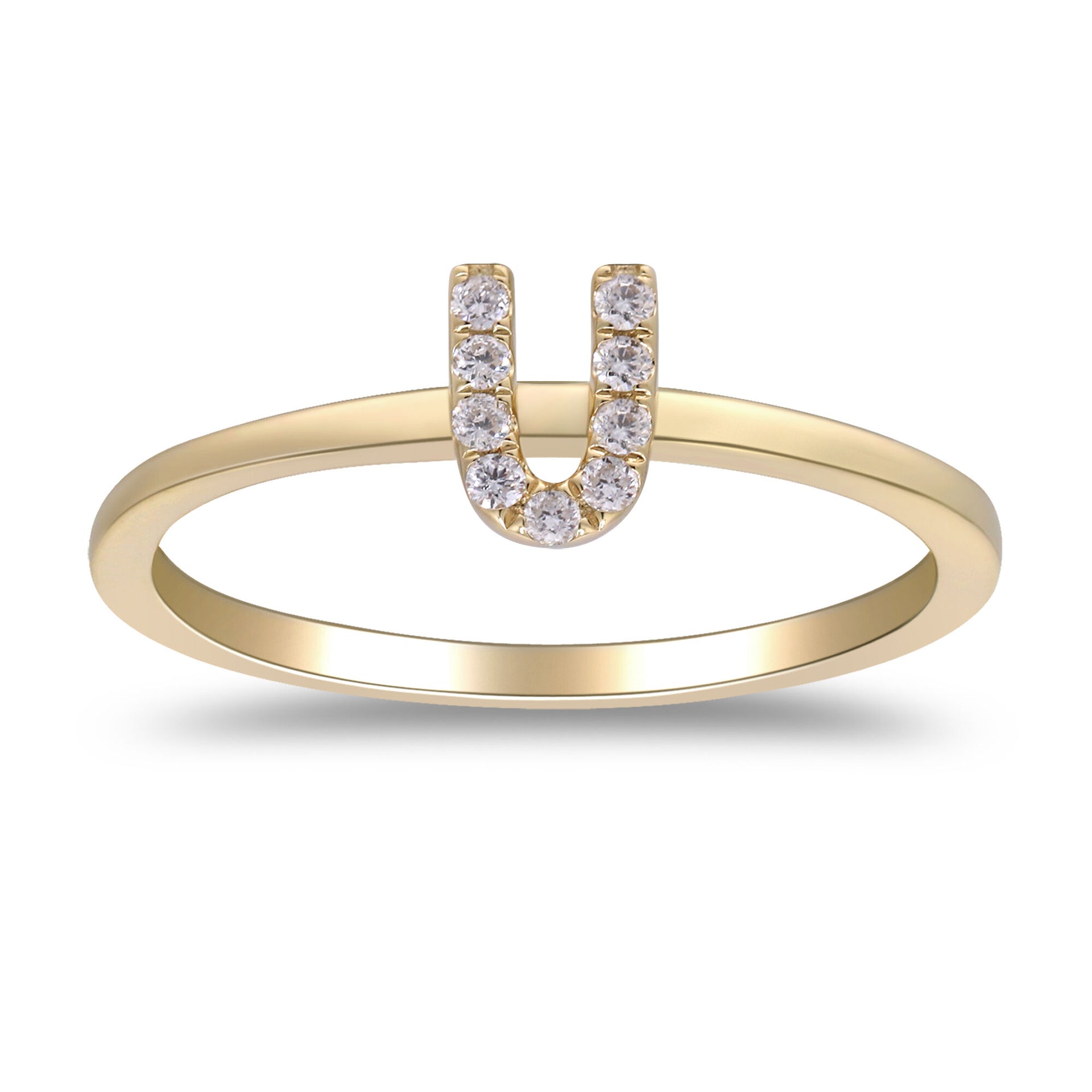 Diamond "U" Initial Ring in 10K Yellow Gold