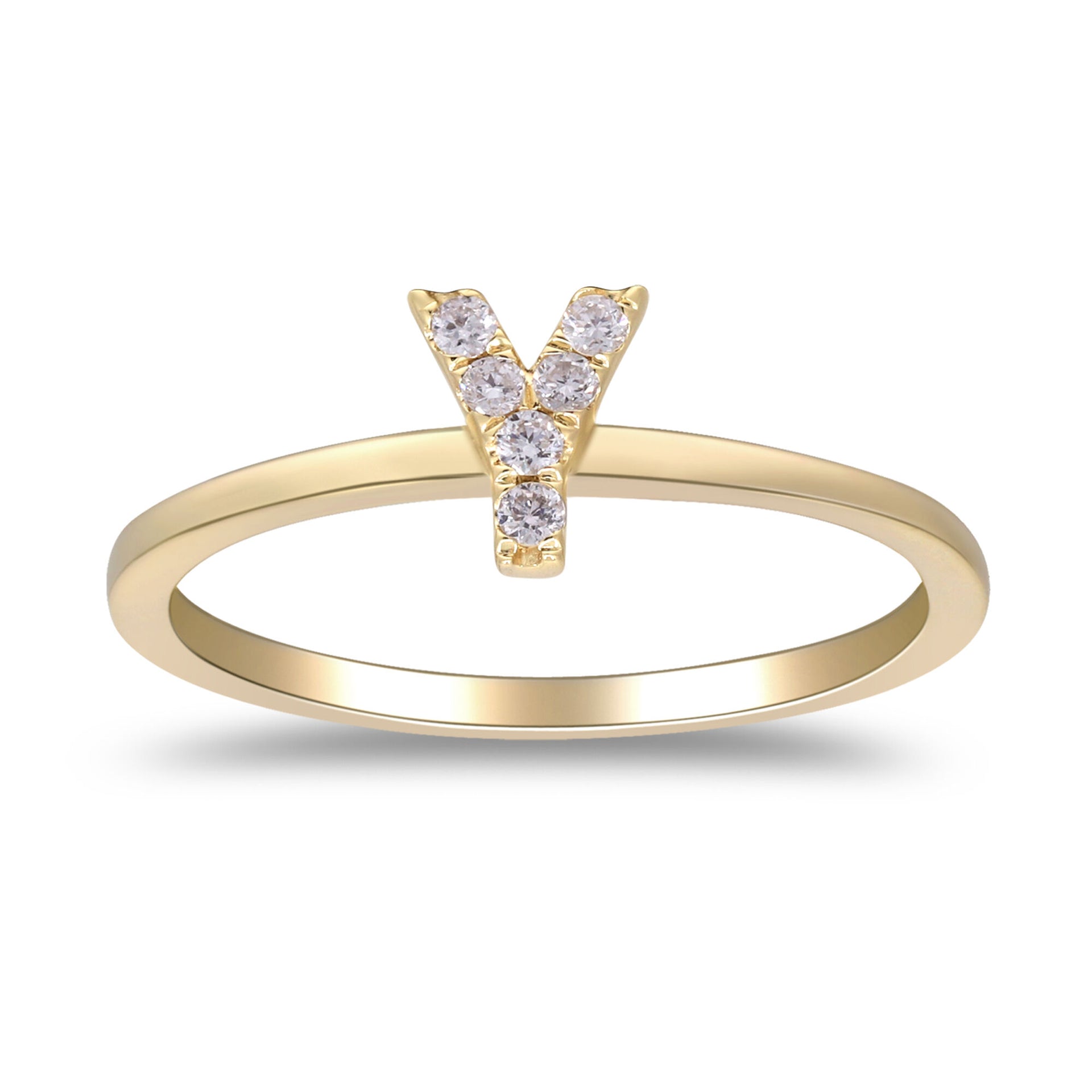 Diamond Accent "Y" Initial Ring in 10K Yellow Gold