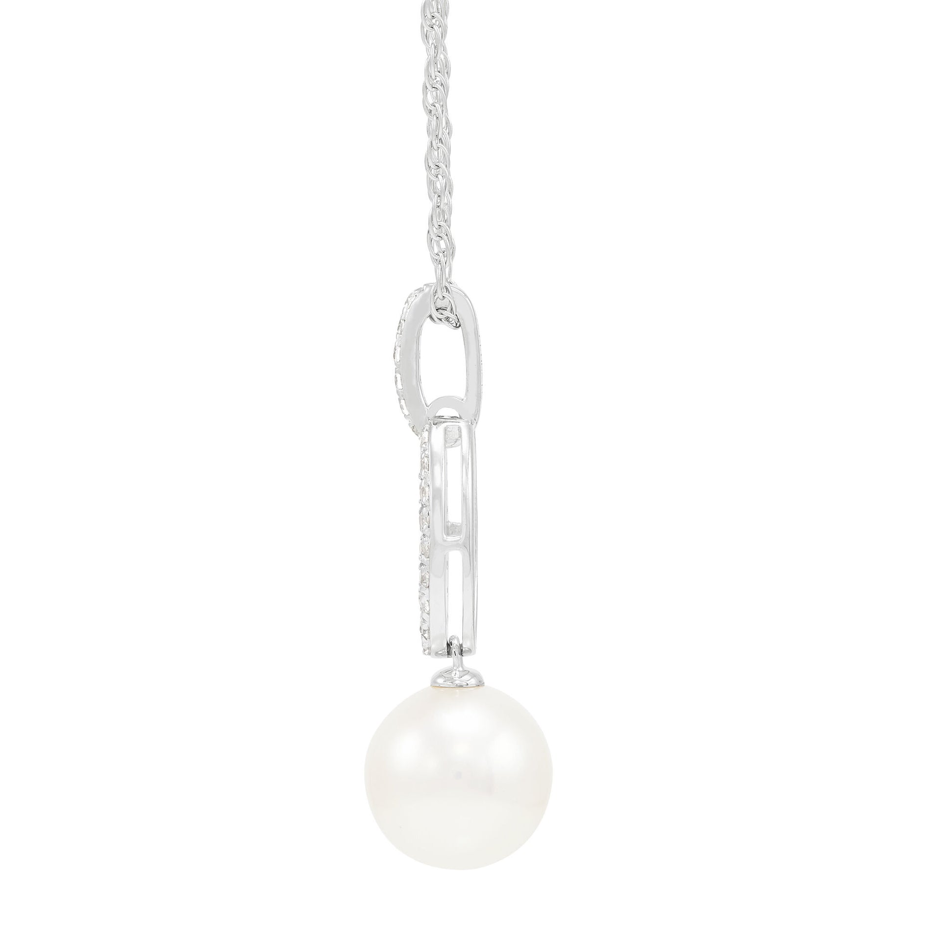Freshwater Pearl & Lab-Created White Sapphire Pendant in Sterling Silver