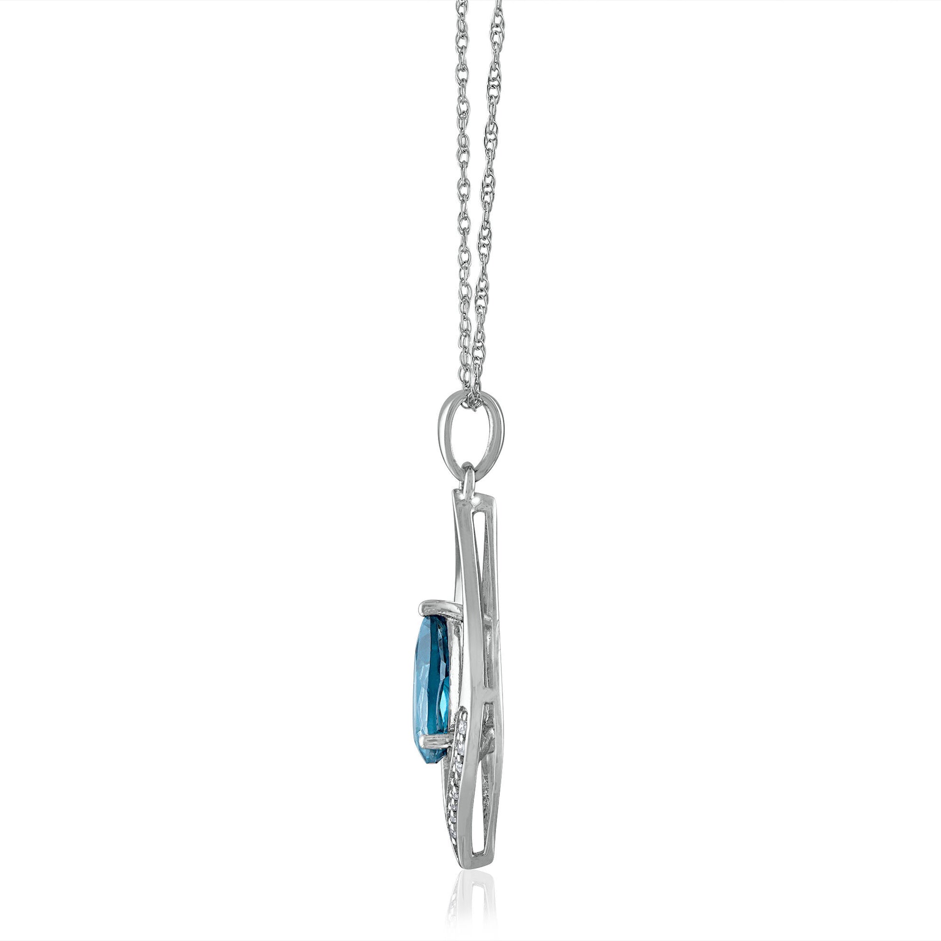 Pear-Shaped London Blue Topaz & Diamond Pendant in 10K White Gold