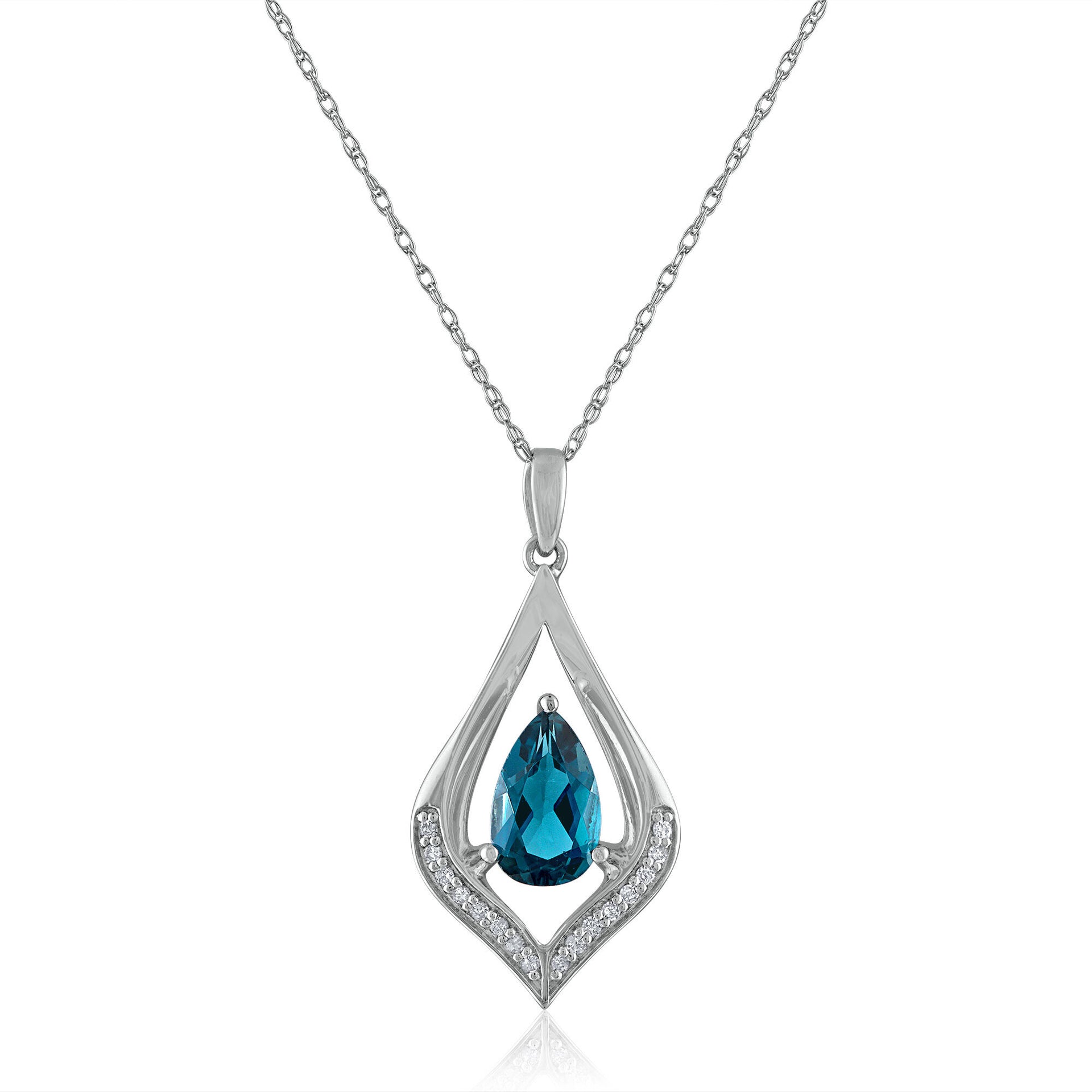 Pear-Shaped London Blue Topaz & Diamond Pendant in 10K White Gold