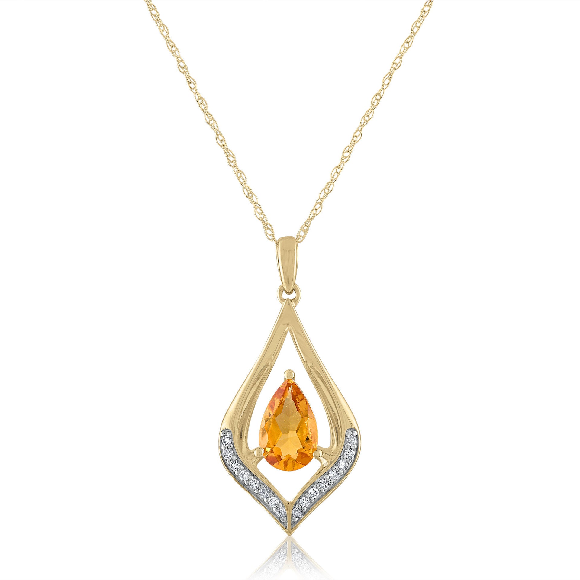 Pear-Shaped Citrine & Diamond Pendant in 10K Yellow Gold