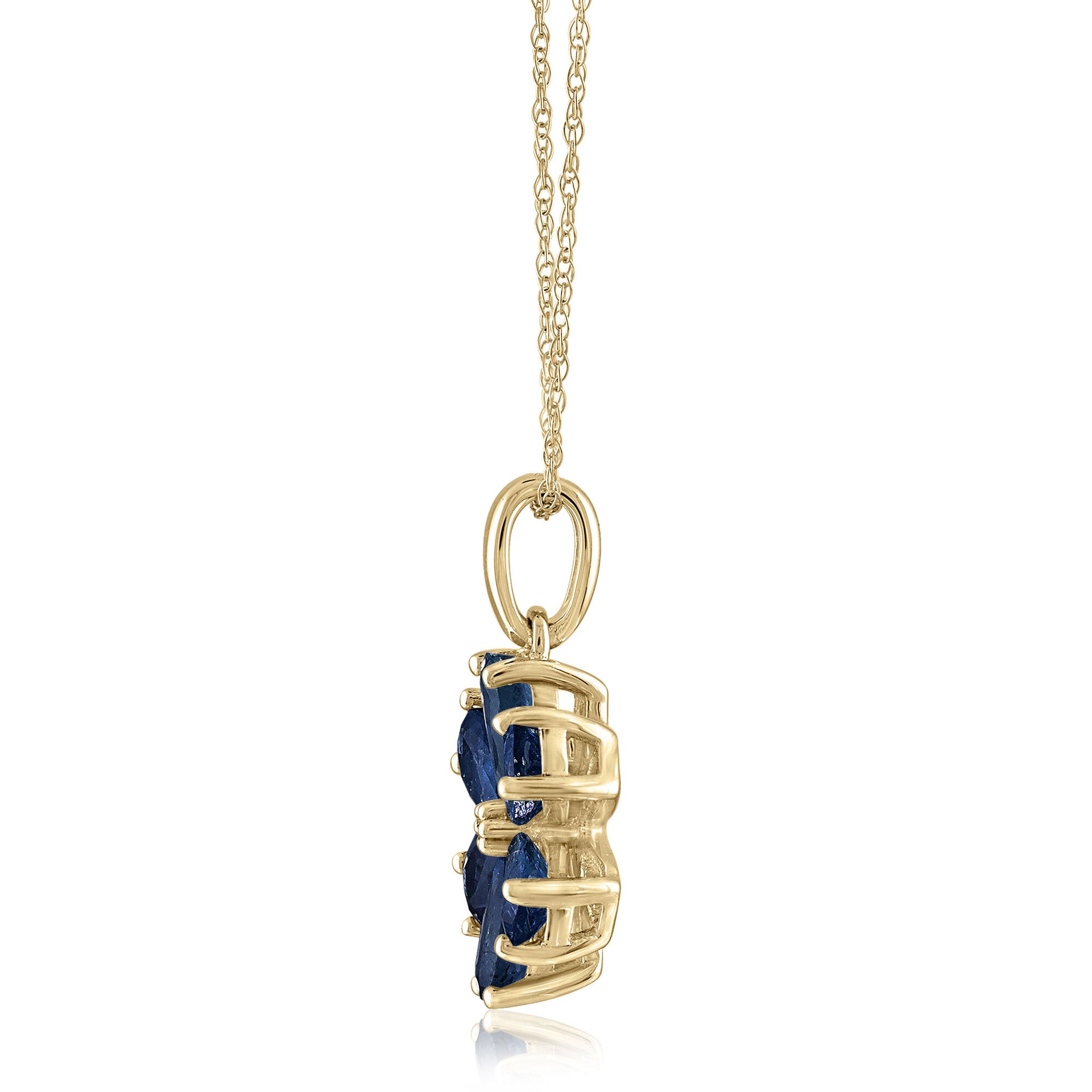 Blue Sapphire Flower Pendant with Diamond Accent in 10K Yellow Gold