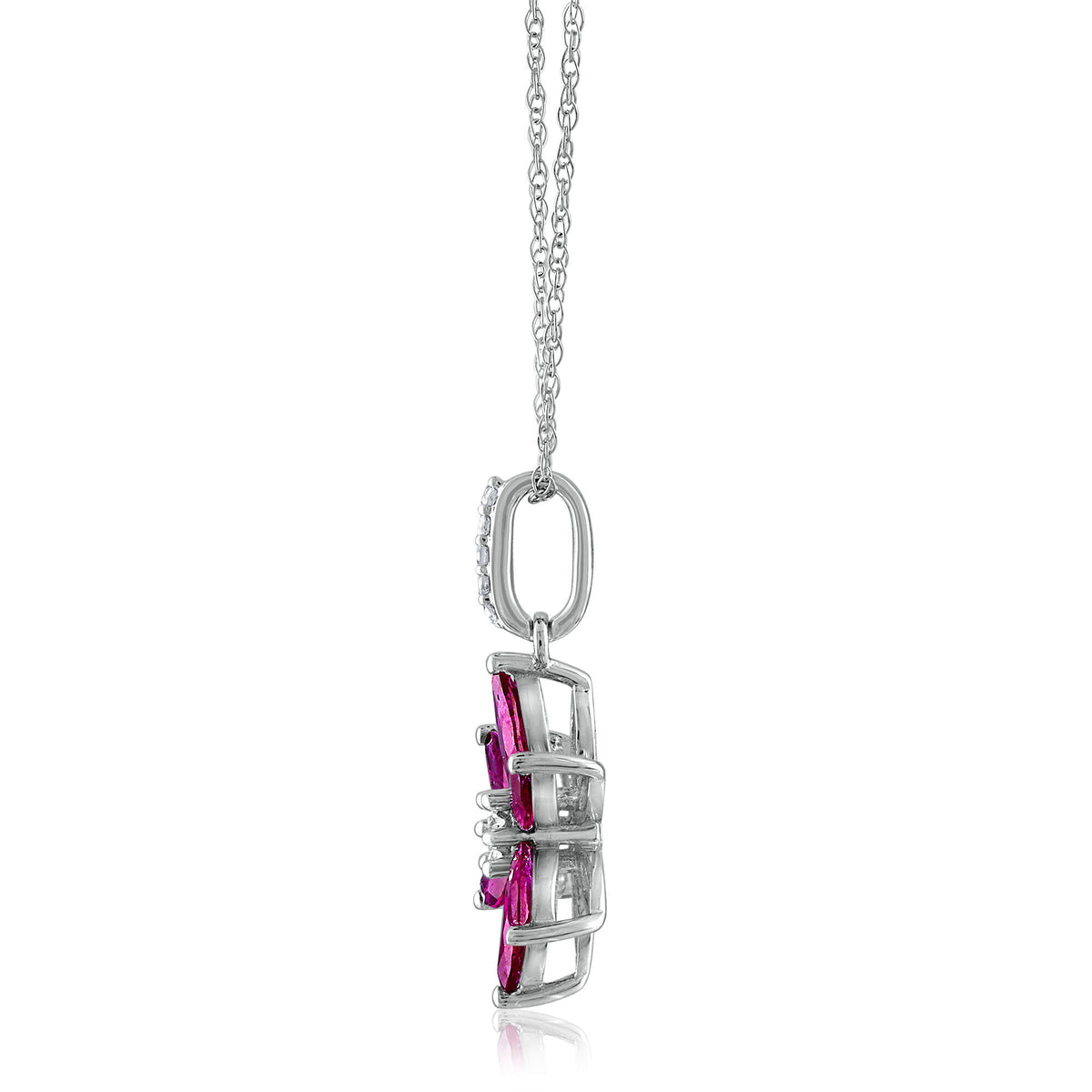 Rhodolite Garnet & Diamond Accent Flower Pendant in 14K White Gold