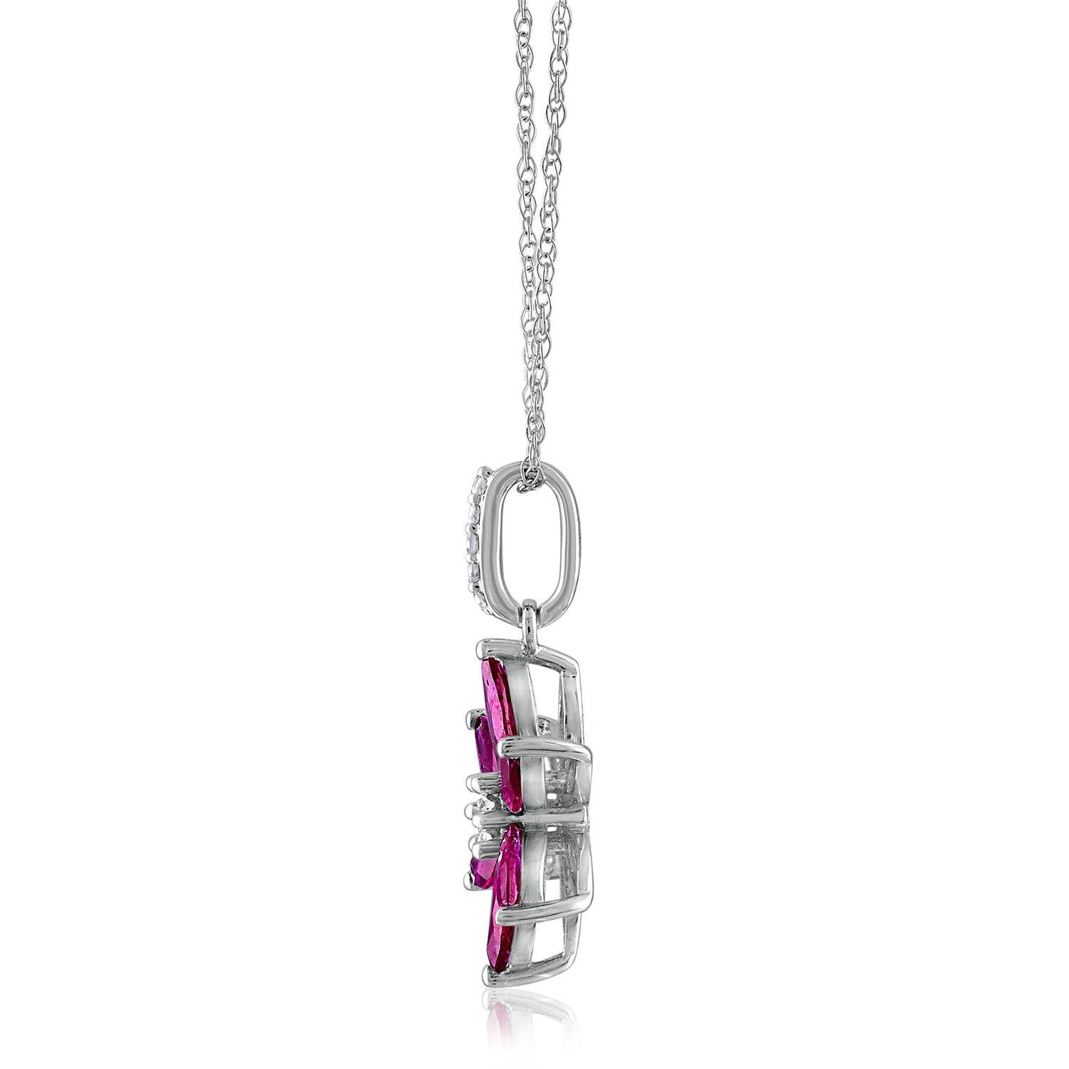 Rhodolite Garnet & Diamond Accent Flower Pendant in 14K White Gold