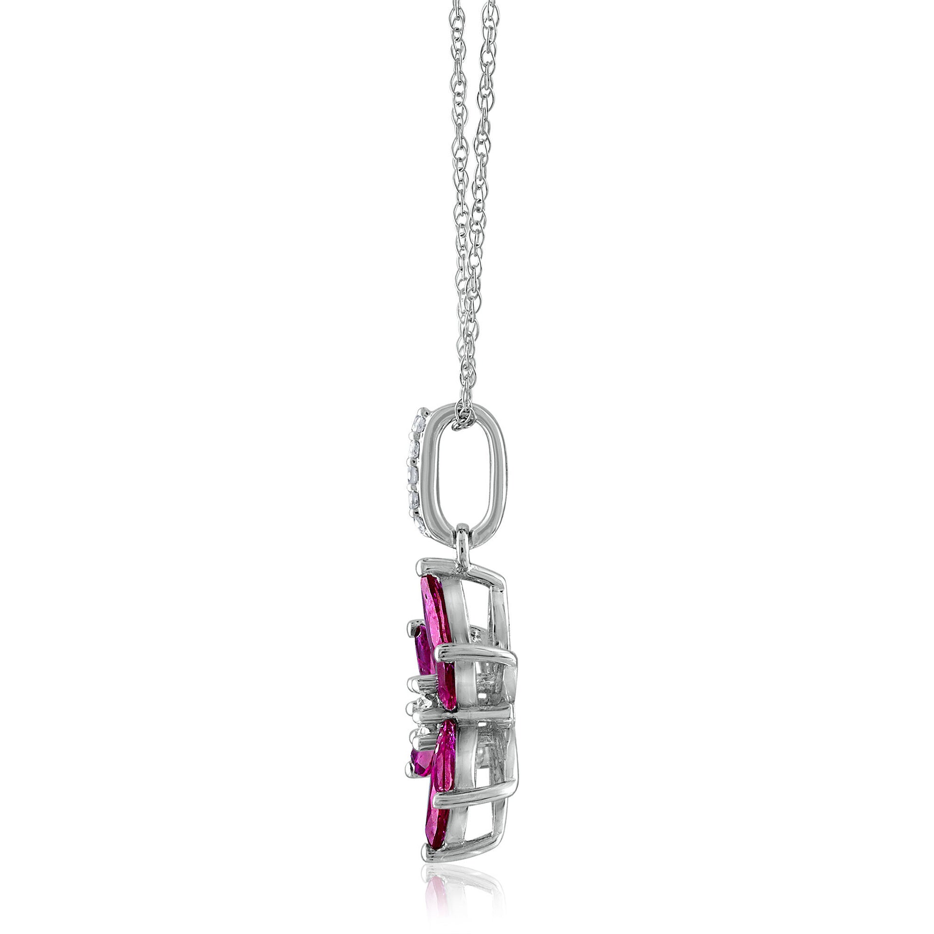 Rhodolite Garnet & Diamond Accent Flower Pendant in 14K White Gold