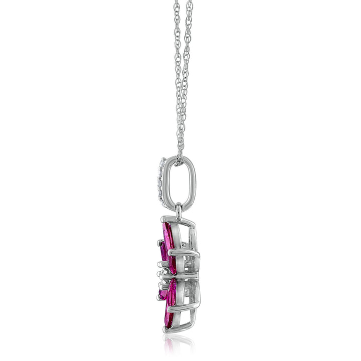 Rhodolite Garnet & Diamond Accent Flower Pendant in 14K White Gold
