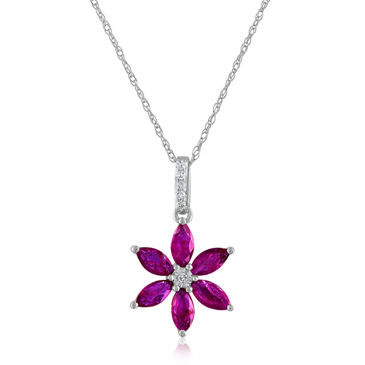 Rhodolite Garnet & Diamond Accent Flower Pendant in 14K White Gold