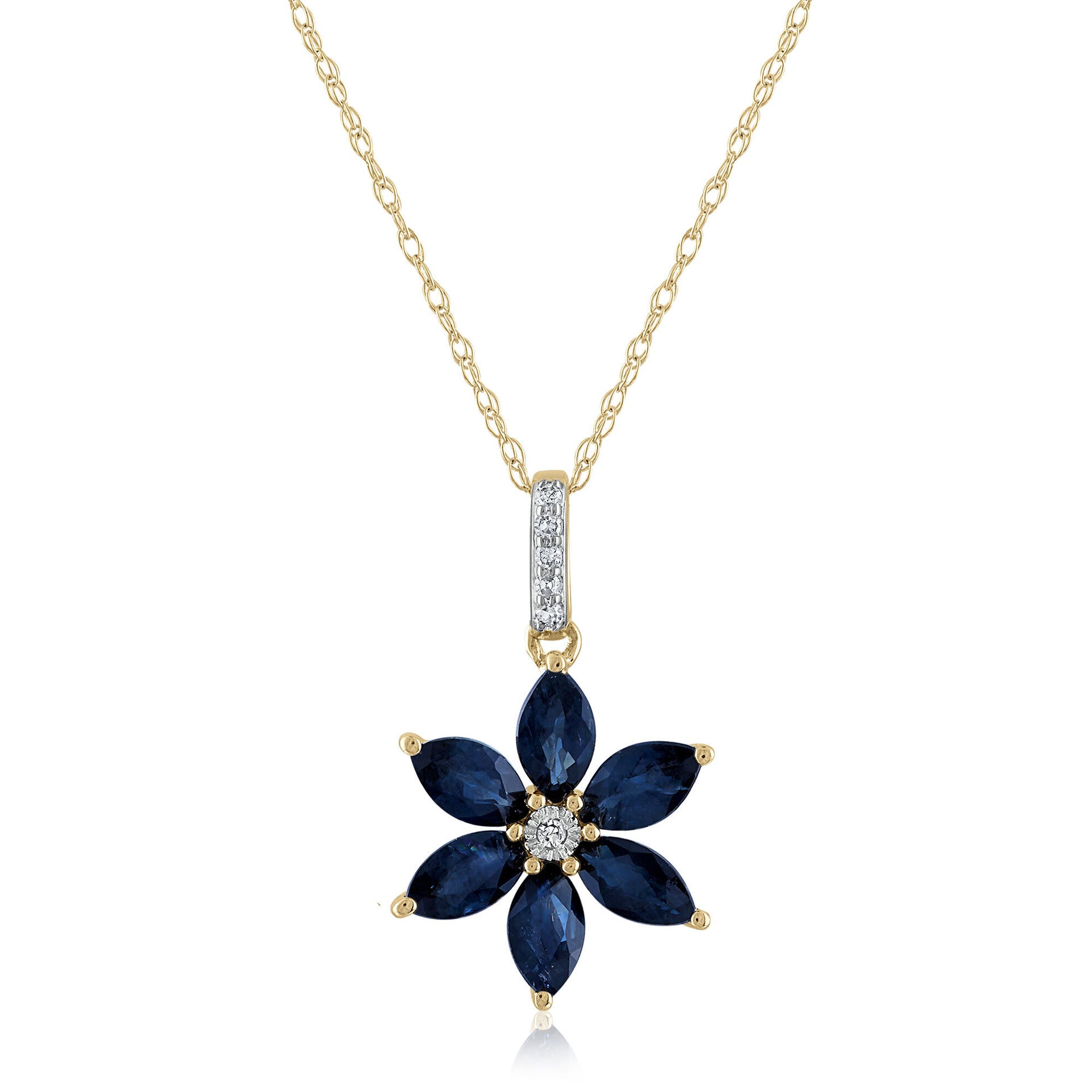 Blue Sapphire & Diamond Accent Flower Pendant in 14K Yellow Gold
