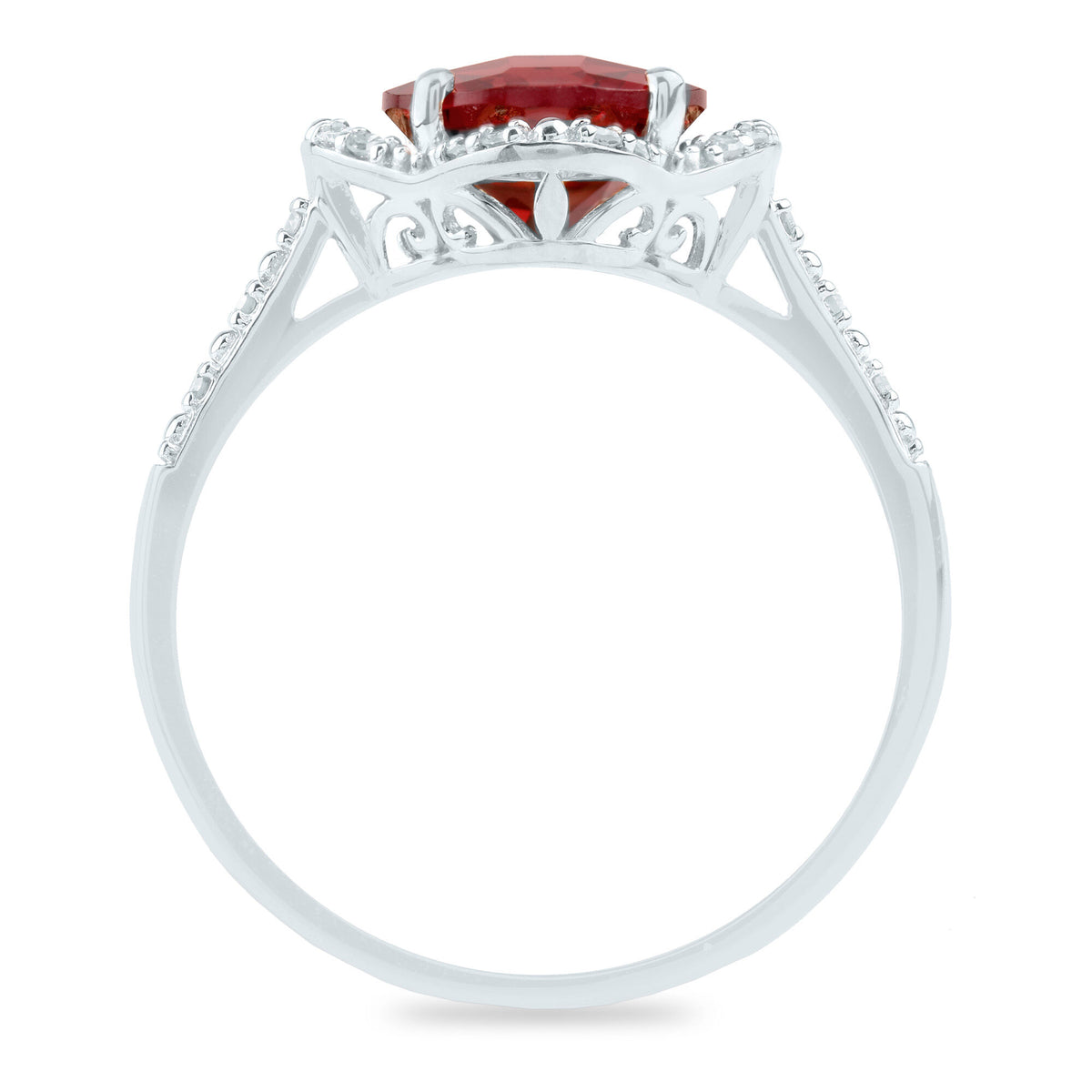 Checkerboard-Cut Garnet Ring in 10K White Gold (1/10 ct. tw.)