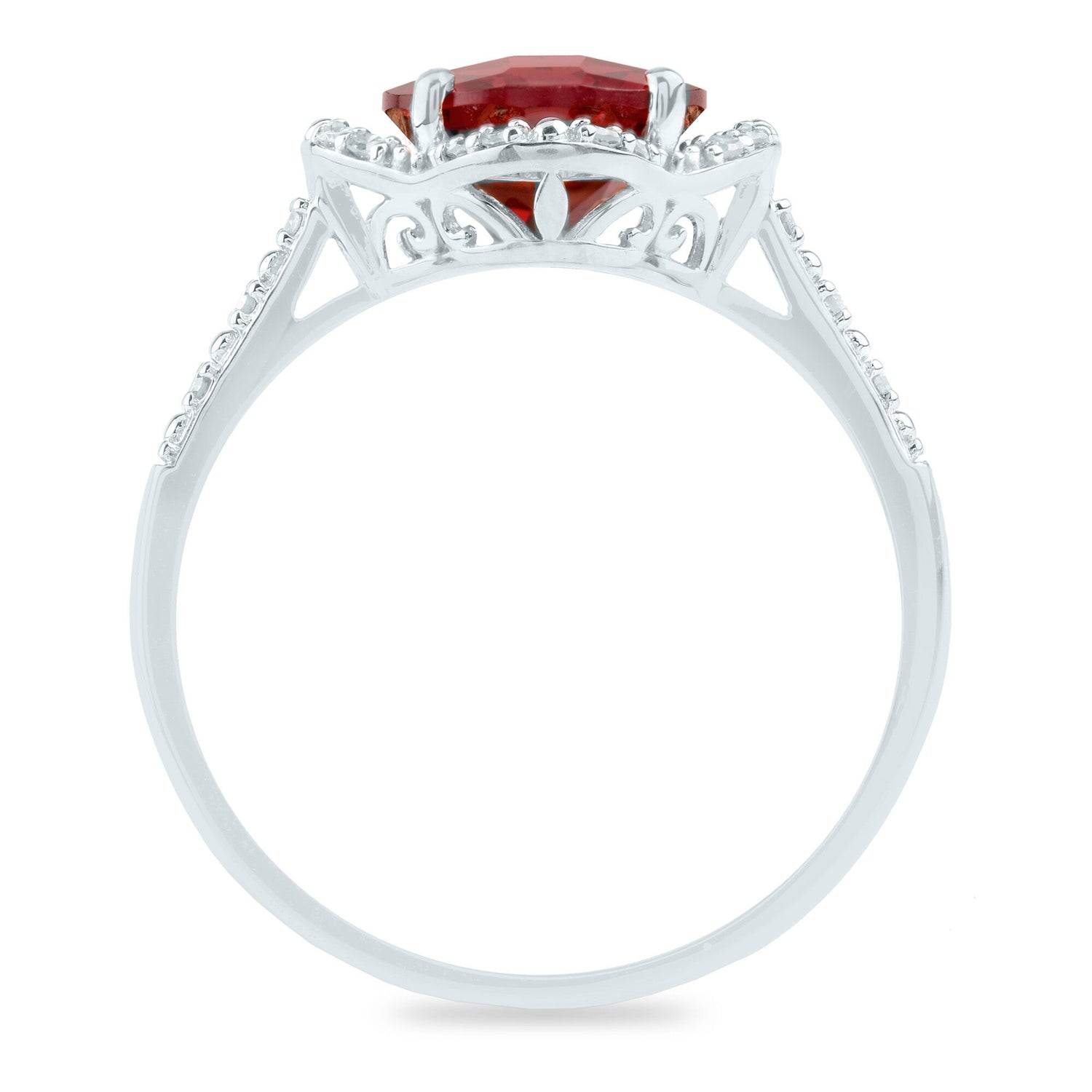 Checkerboard-Cut Garnet Ring in 10K White Gold (1/10 ct. tw.)