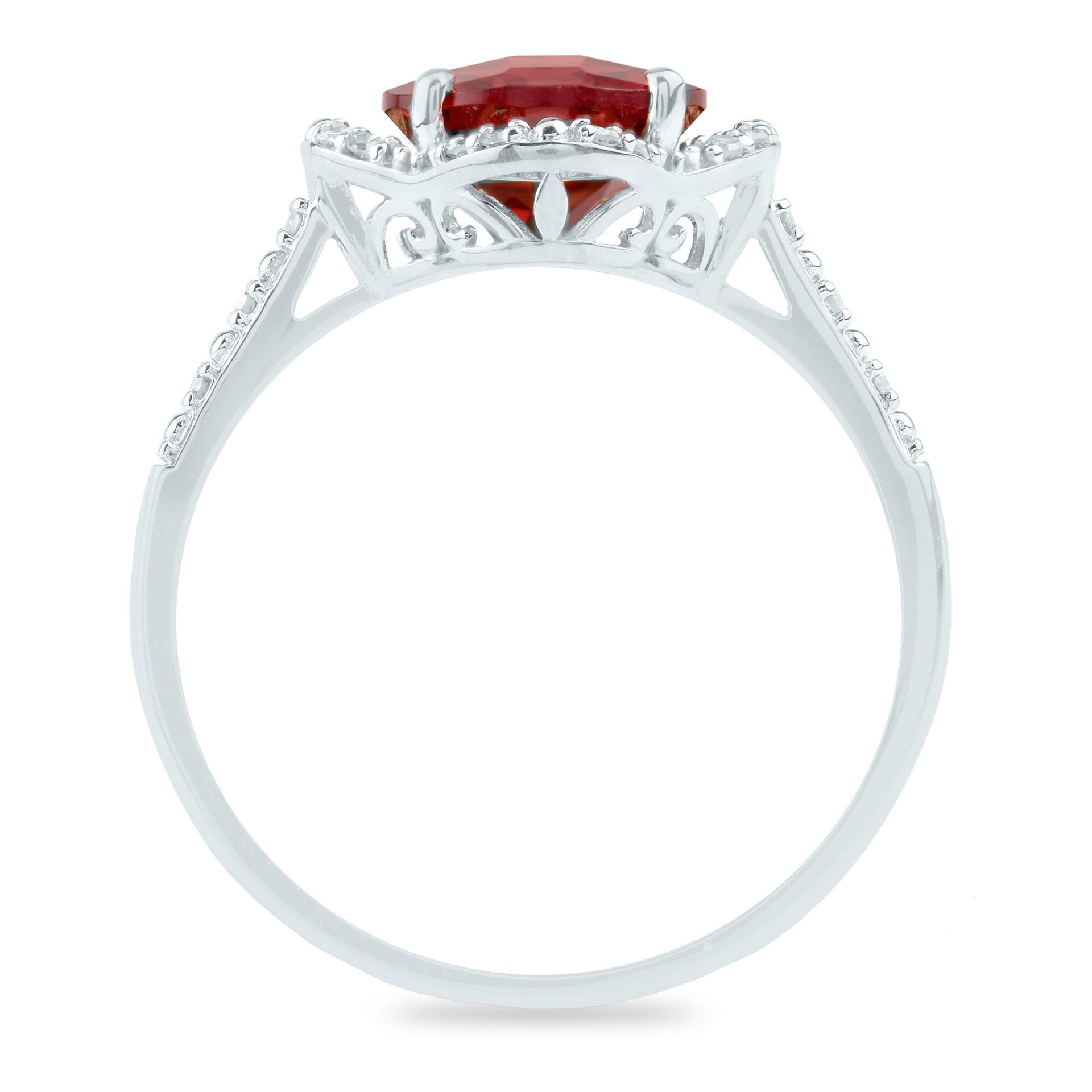 Checkerboard-Cut Garnet Ring in 10K White Gold (1/10 ct. tw.)