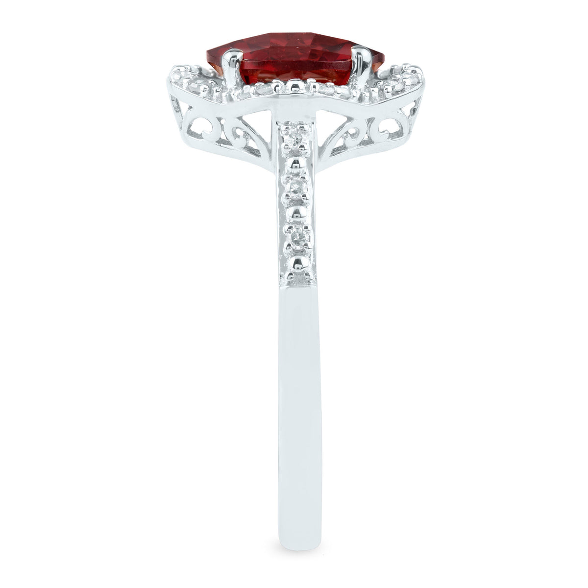 Checkerboard-Cut Garnet Ring in 10K White Gold (1/10 ct. tw.)