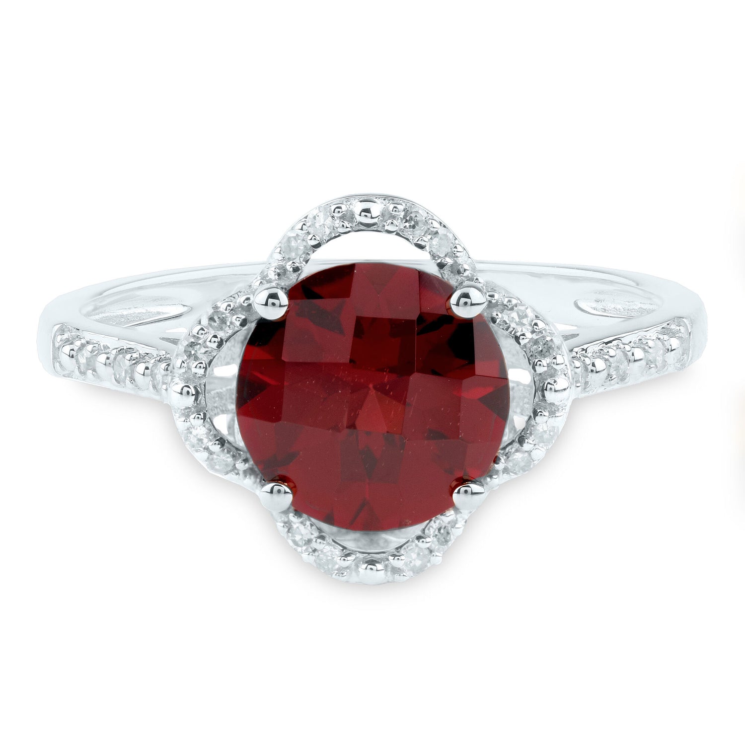 Checkerboard-Cut Garnet Ring in 10K White Gold (1/10 ct. tw.)