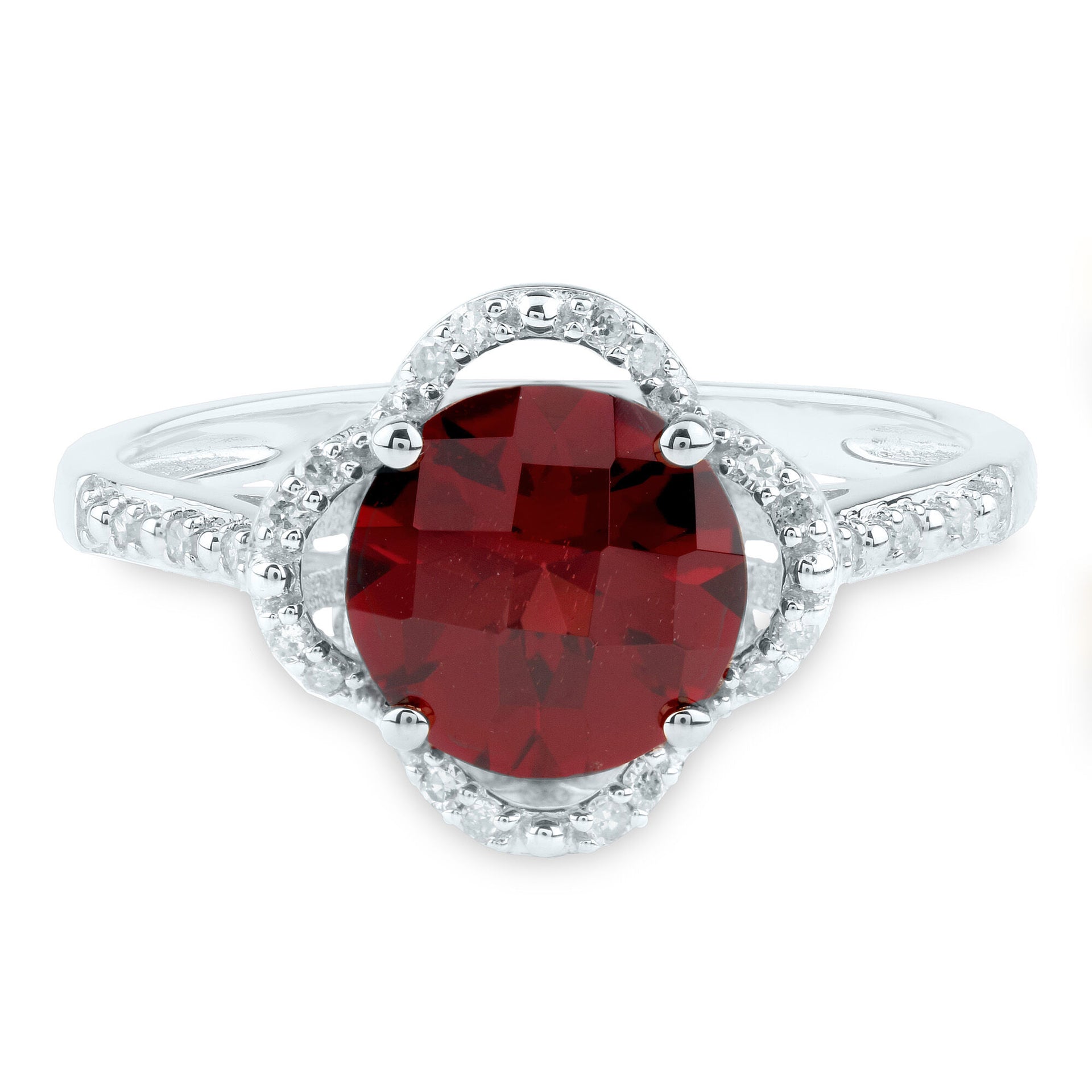 Checkerboard-Cut Garnet Ring in 10K White Gold (1/10 ct. tw.)