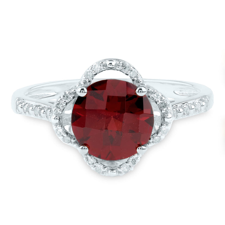 Checkerboard-Cut Garnet Ring in 10K White Gold (1/10 ct. tw.)