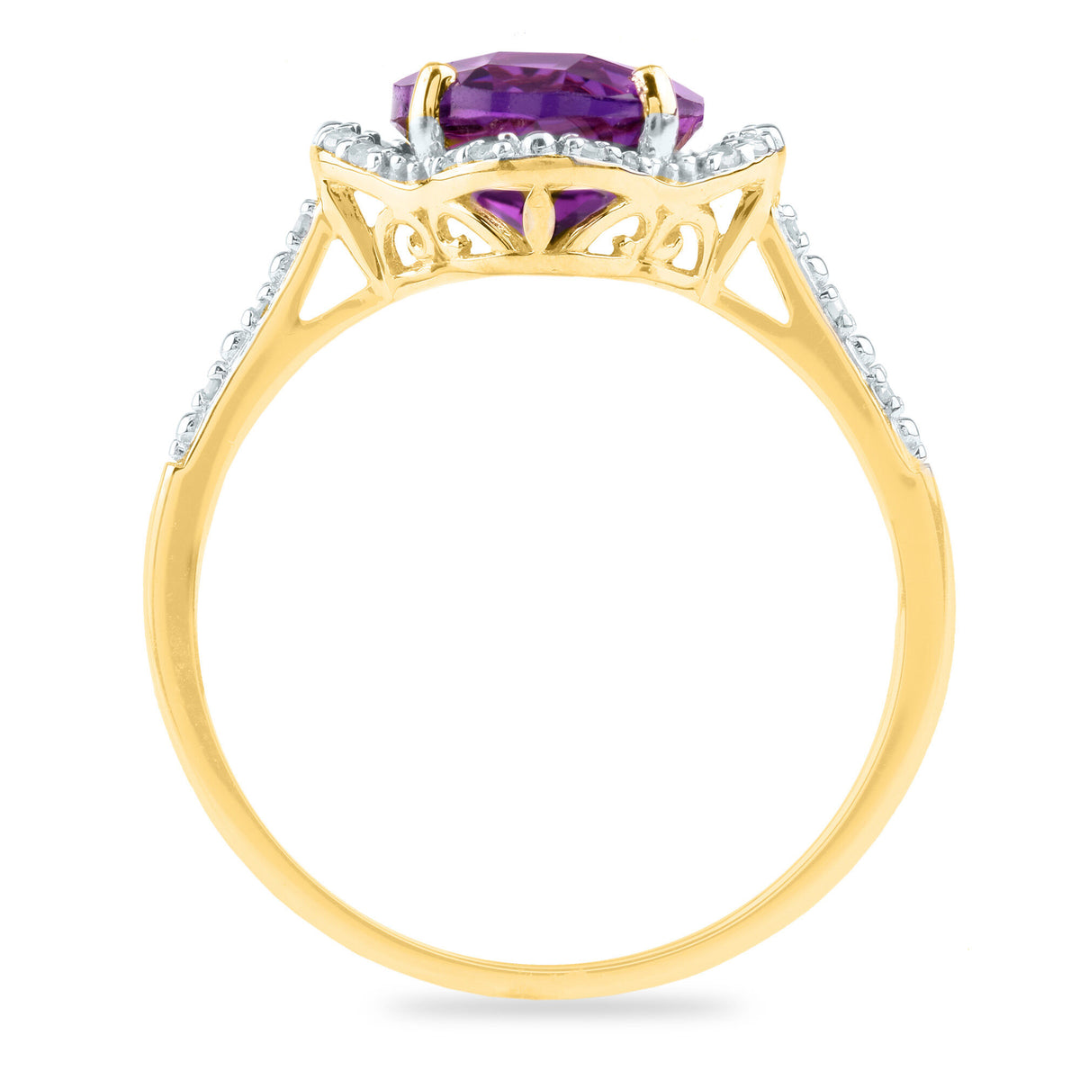Checkerboard-Cut Amethyst Ring in 10K Yellow Gold (1/10 ct. tw.)