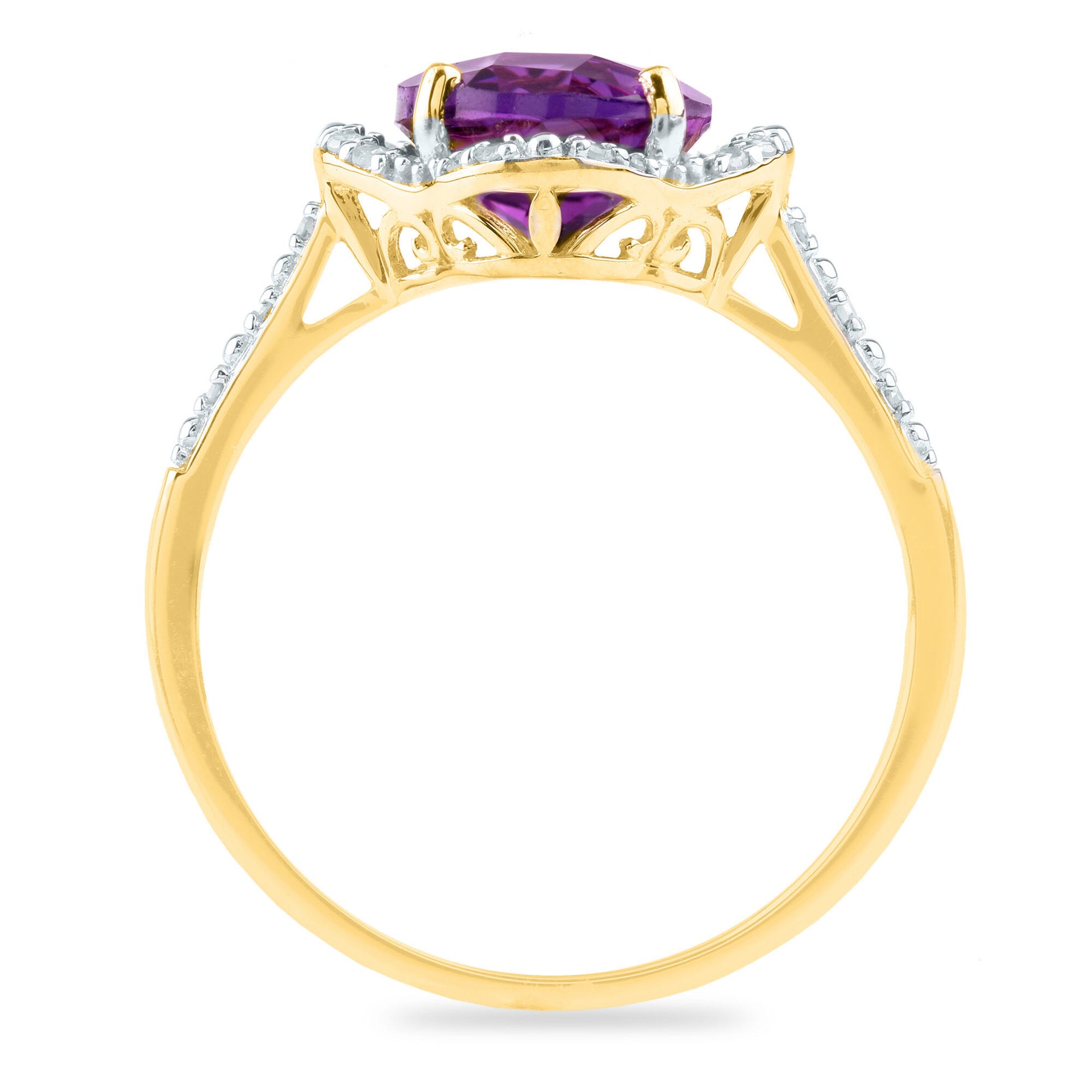 Checkerboard-Cut Amethyst Ring in 10K Yellow Gold (1/10 ct. tw.)