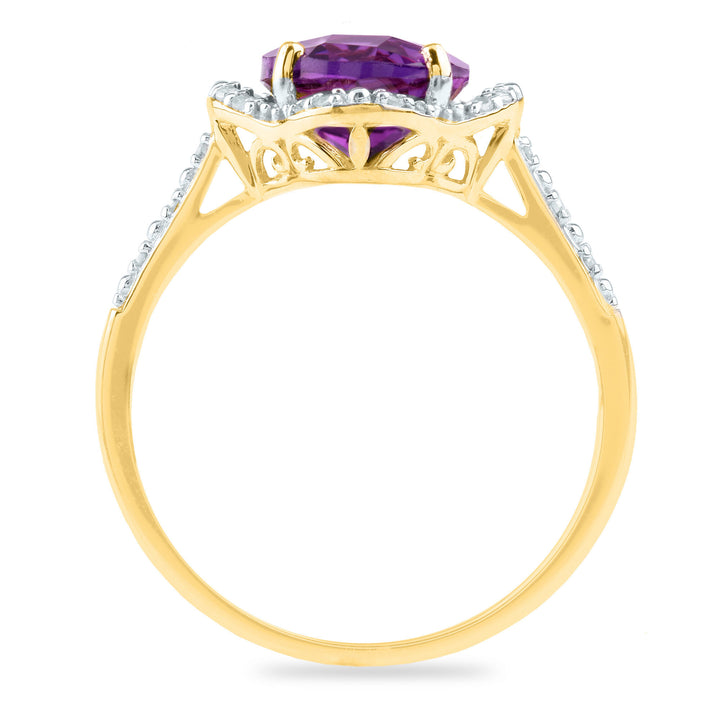 Checkerboard-Cut Amethyst Ring in 10K Yellow Gold (1/10 ct. tw.)