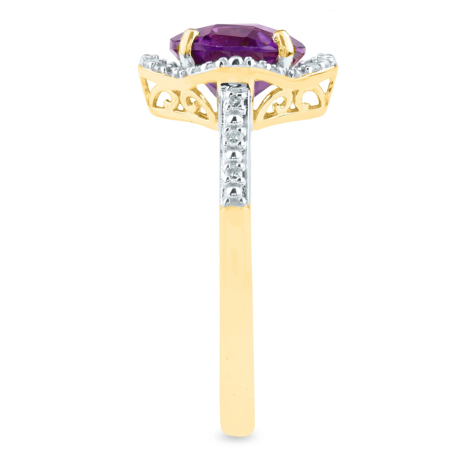 Checkerboard-Cut Amethyst Ring in 10K Yellow Gold (1/10 ct. tw.)