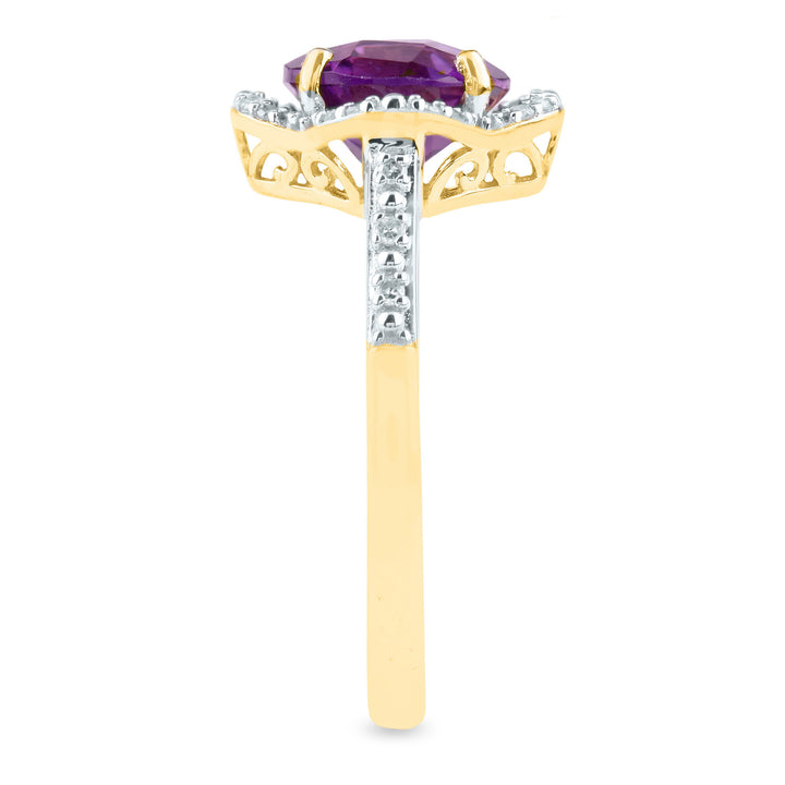 Checkerboard-Cut Amethyst Ring in 10K Yellow Gold (1/10 ct. tw.)