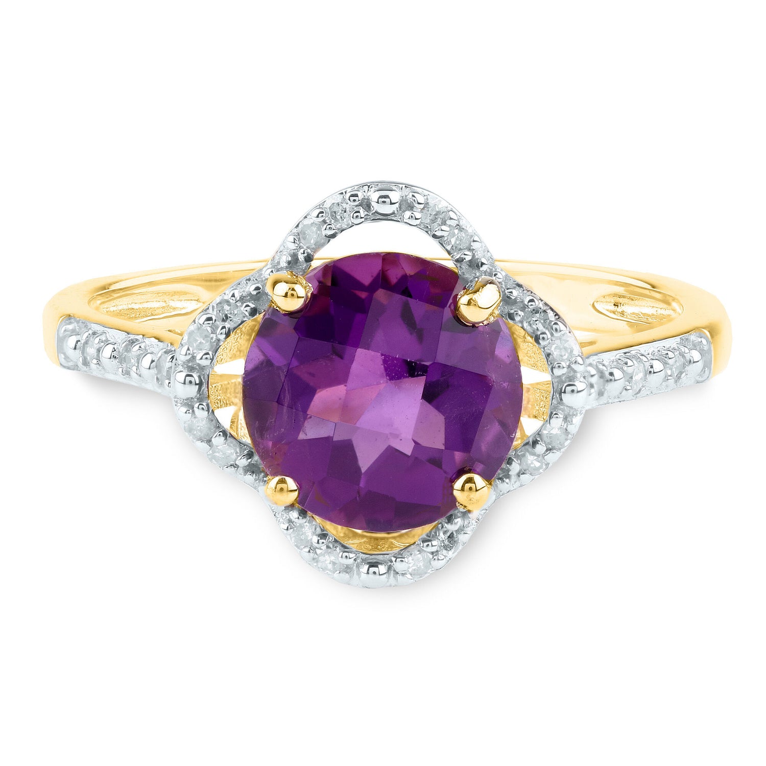 Checkerboard-Cut Amethyst Ring in 10K Yellow Gold (1/10 ct. tw.)