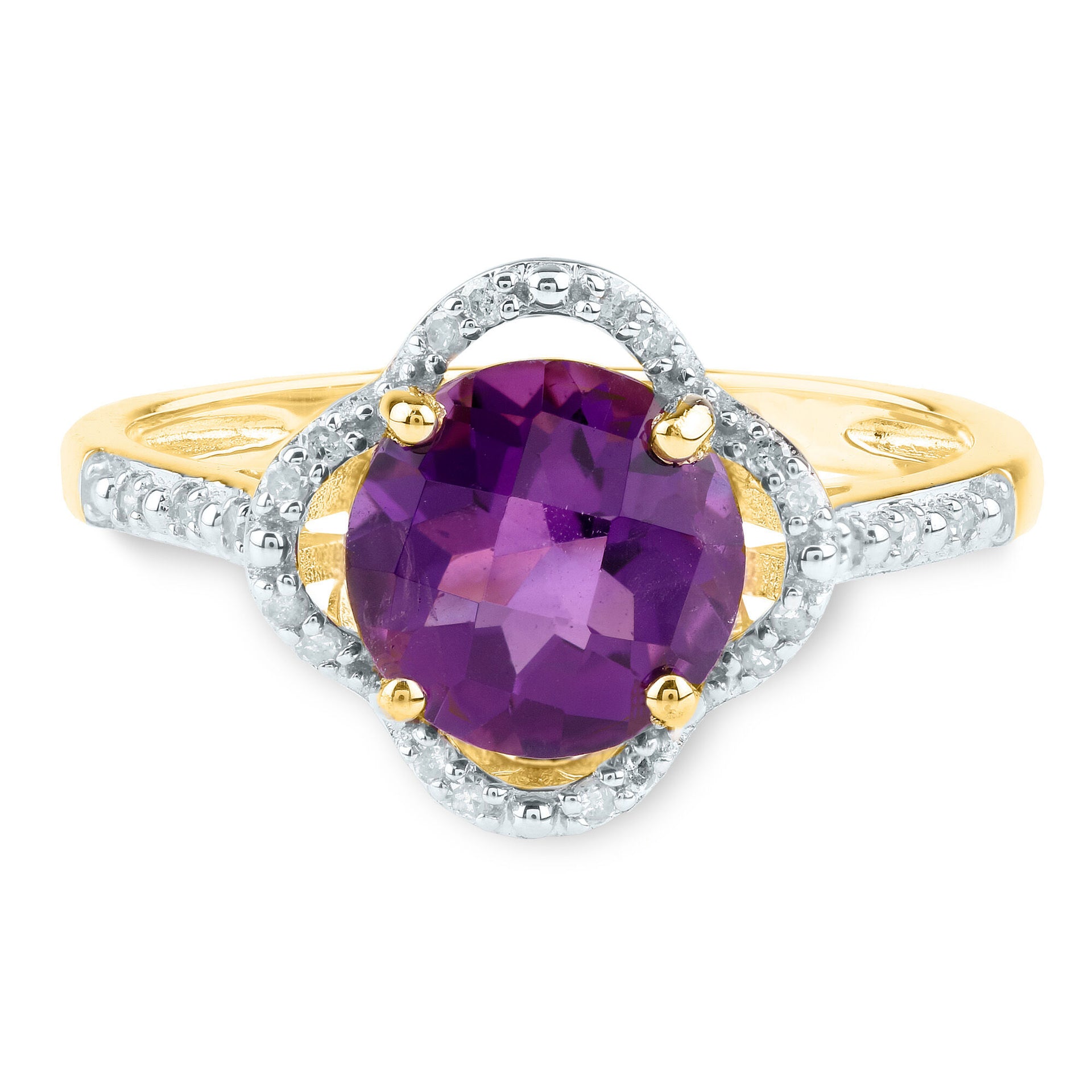 Checkerboard-Cut Amethyst Ring in 10K Yellow Gold (1/10 ct. tw.)