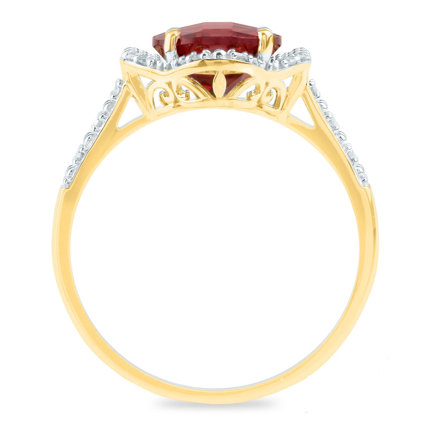 Checkerboard-Cut Garnet Ring in 10K Yellow Gold (1/10 ct. tw.)
