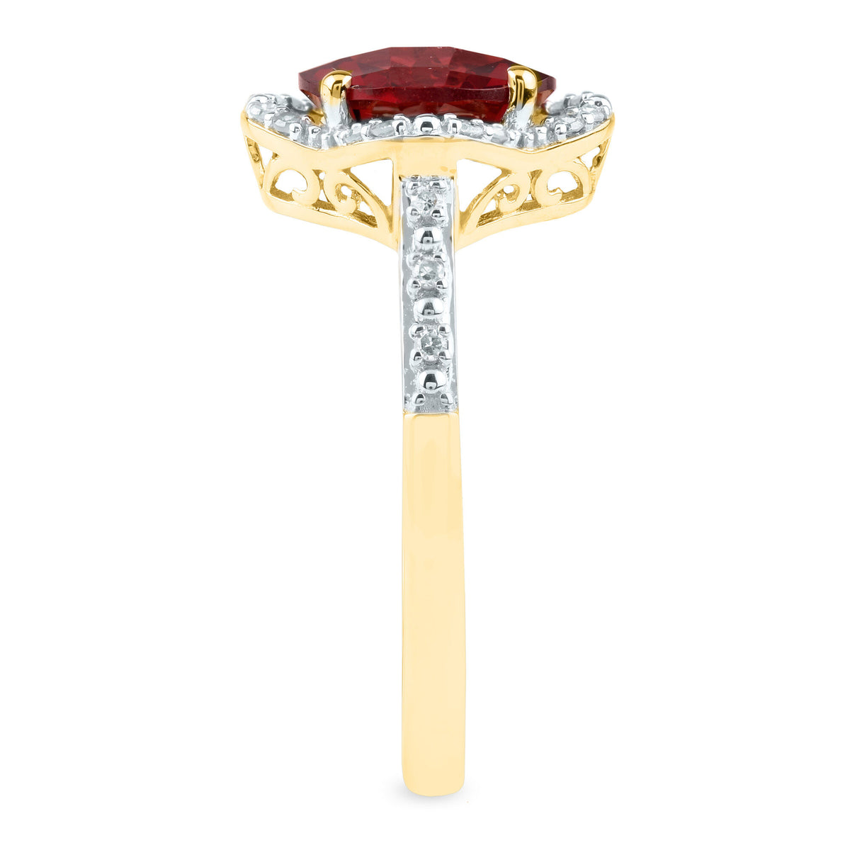 Checkerboard-Cut Garnet Ring in 10K Yellow Gold (1/10 ct. tw.)